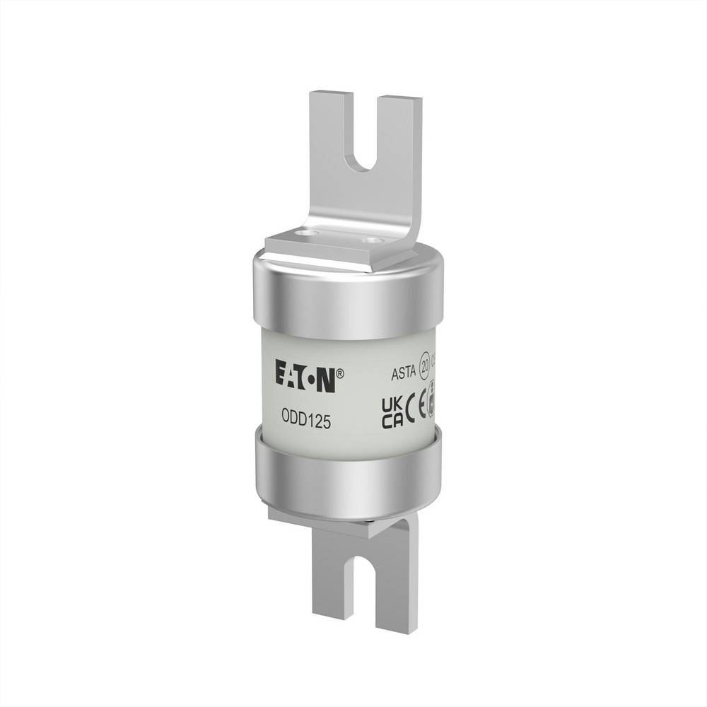 Eaton ODD125 Zylindersicherung mit Metallblattkonnektoren auf weißem Hintergrund.