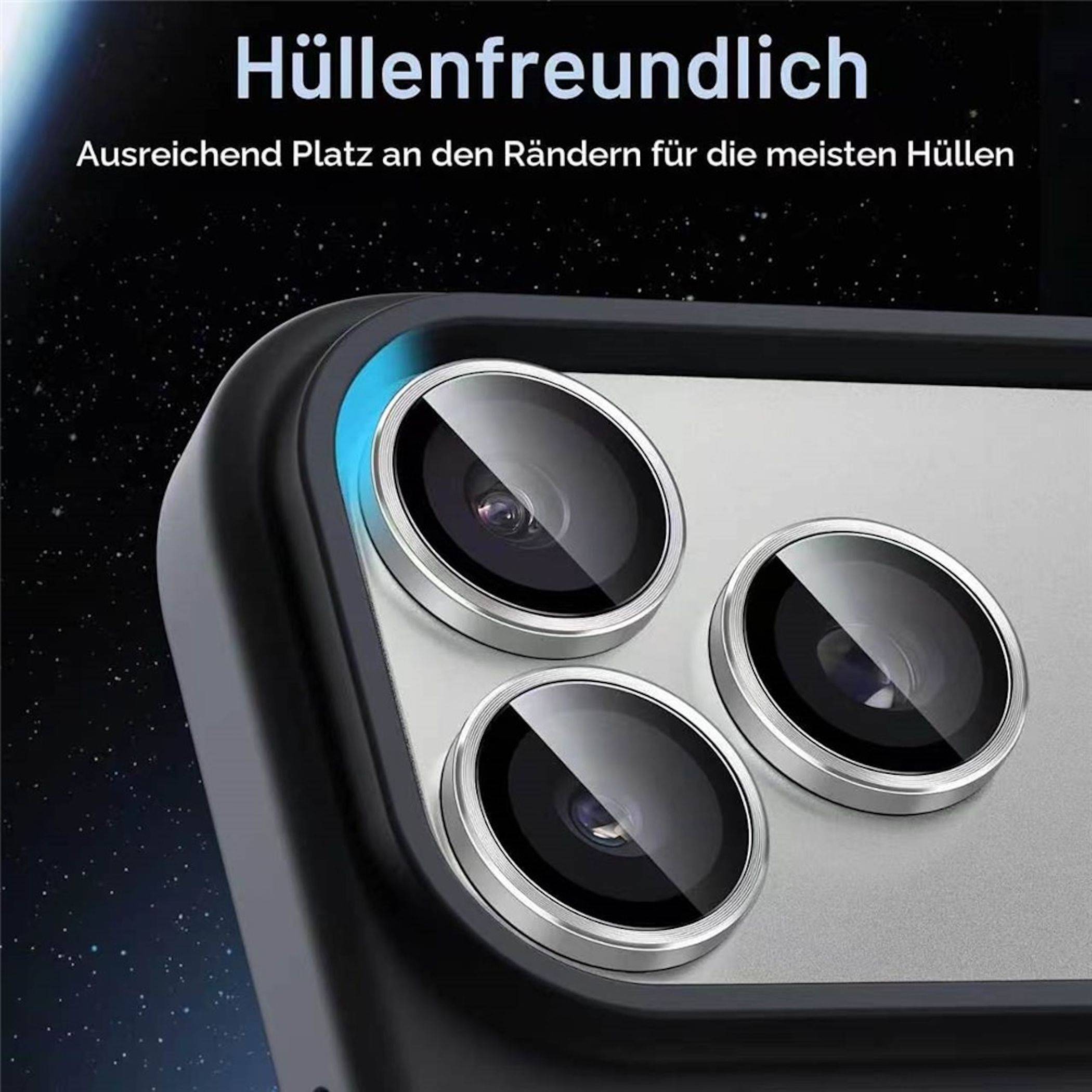 Nahaufnahme eines Smartphone-Kameramoduls in einem Schutzgehäuse, mit deutschem Text, der besagt, dass es „gehäusefreundlich