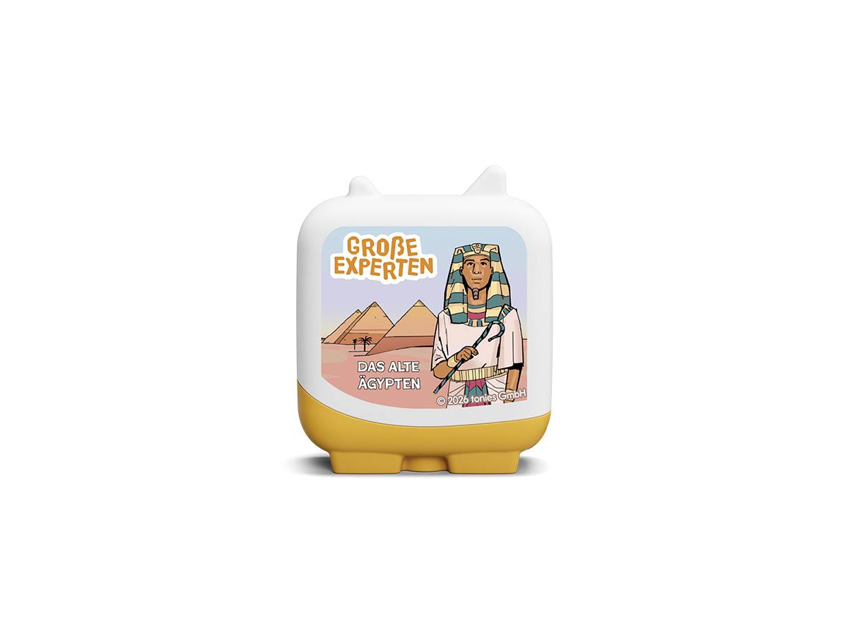 Ein Behälter oder Spielzeug in Cartoon-Stil in Weiß und Gelb in Form einer Figur mit der Aufschrift 
