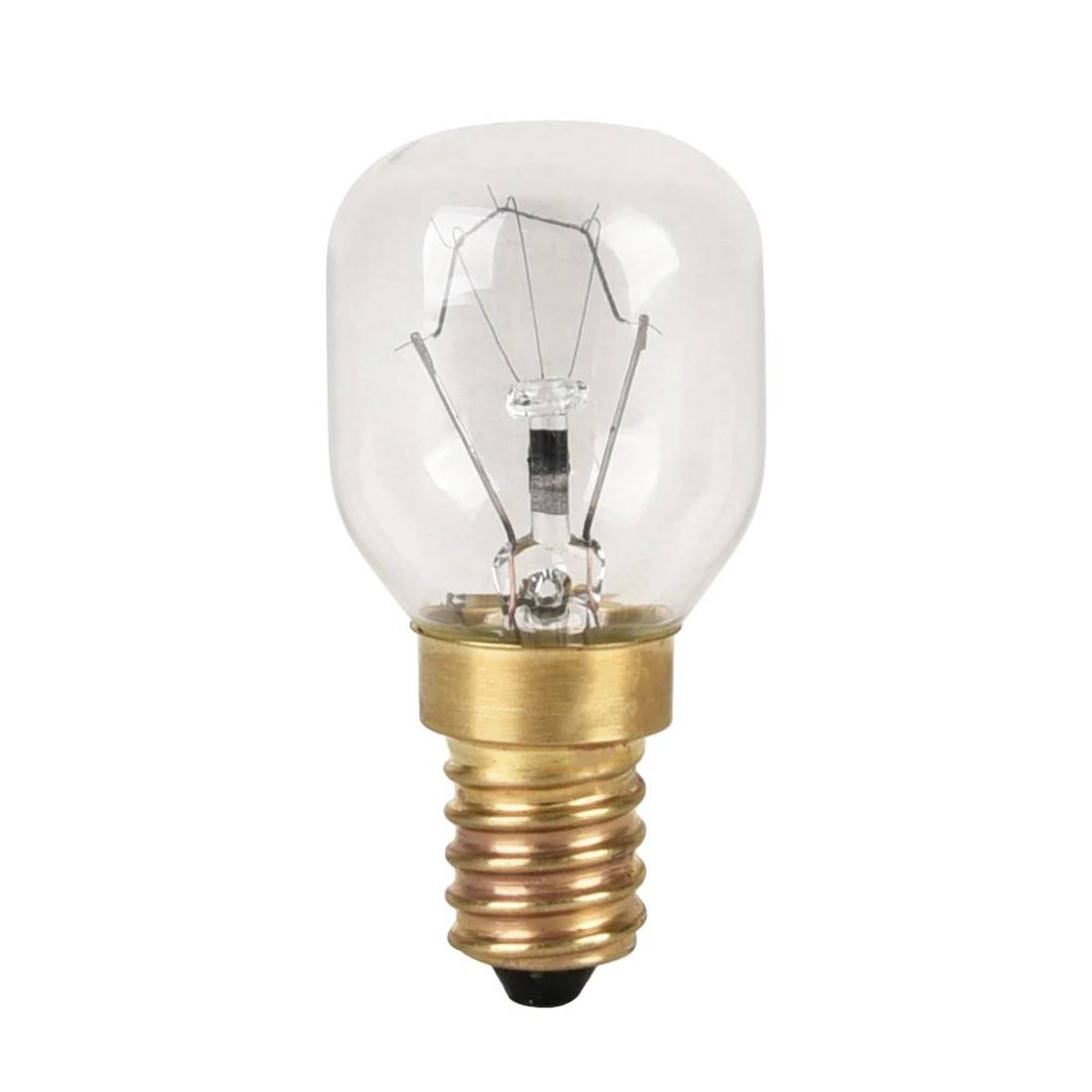 Klare Glühlampe mit Messingschraubsockel, isoliert auf weißem Hintergrund dargestellt.
