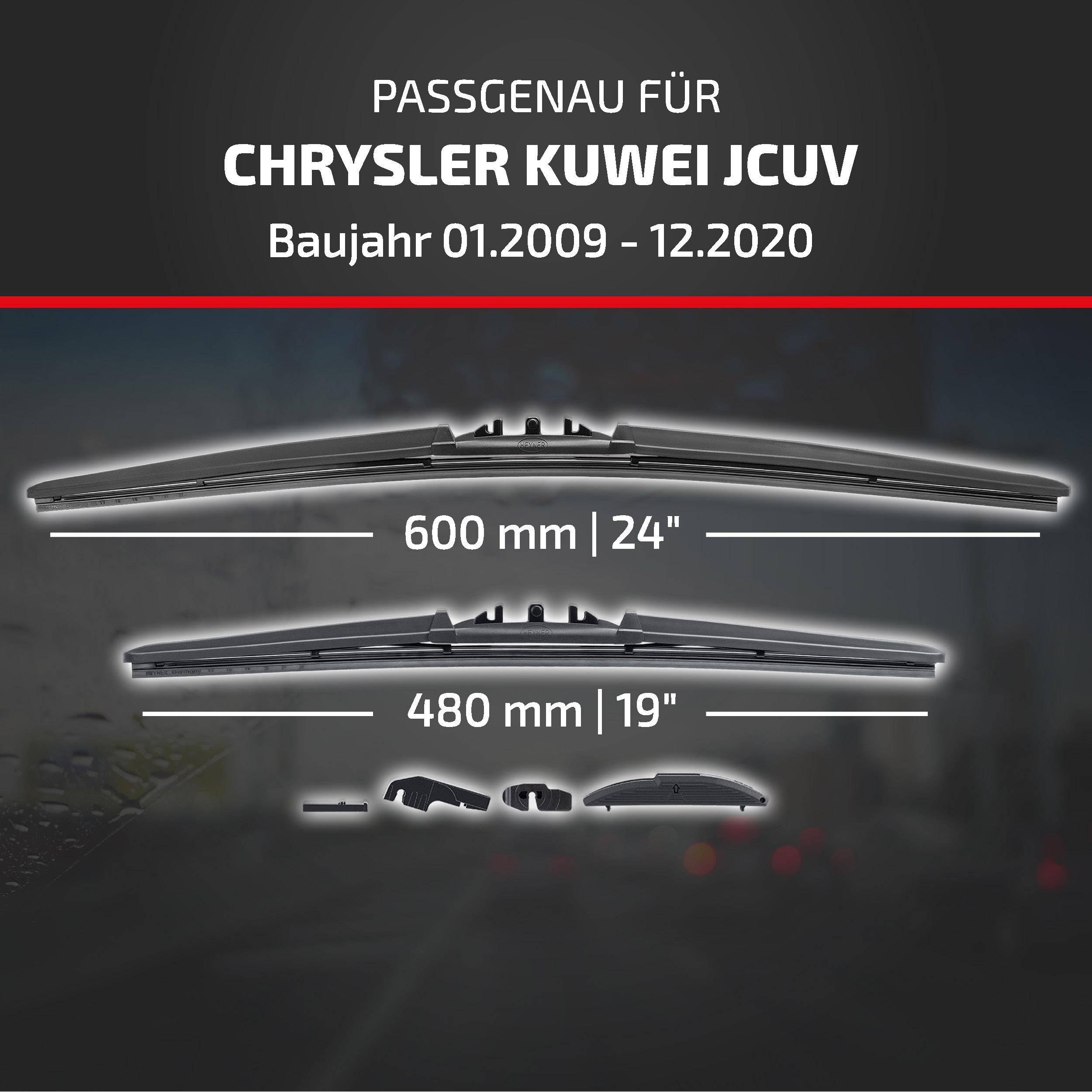 Bewirbt Scheibenwischer kompatibel mit Chrysler Kuwei JCUV, Modelljahre 01.2009-12.2020, zeigt 600 mm (24
