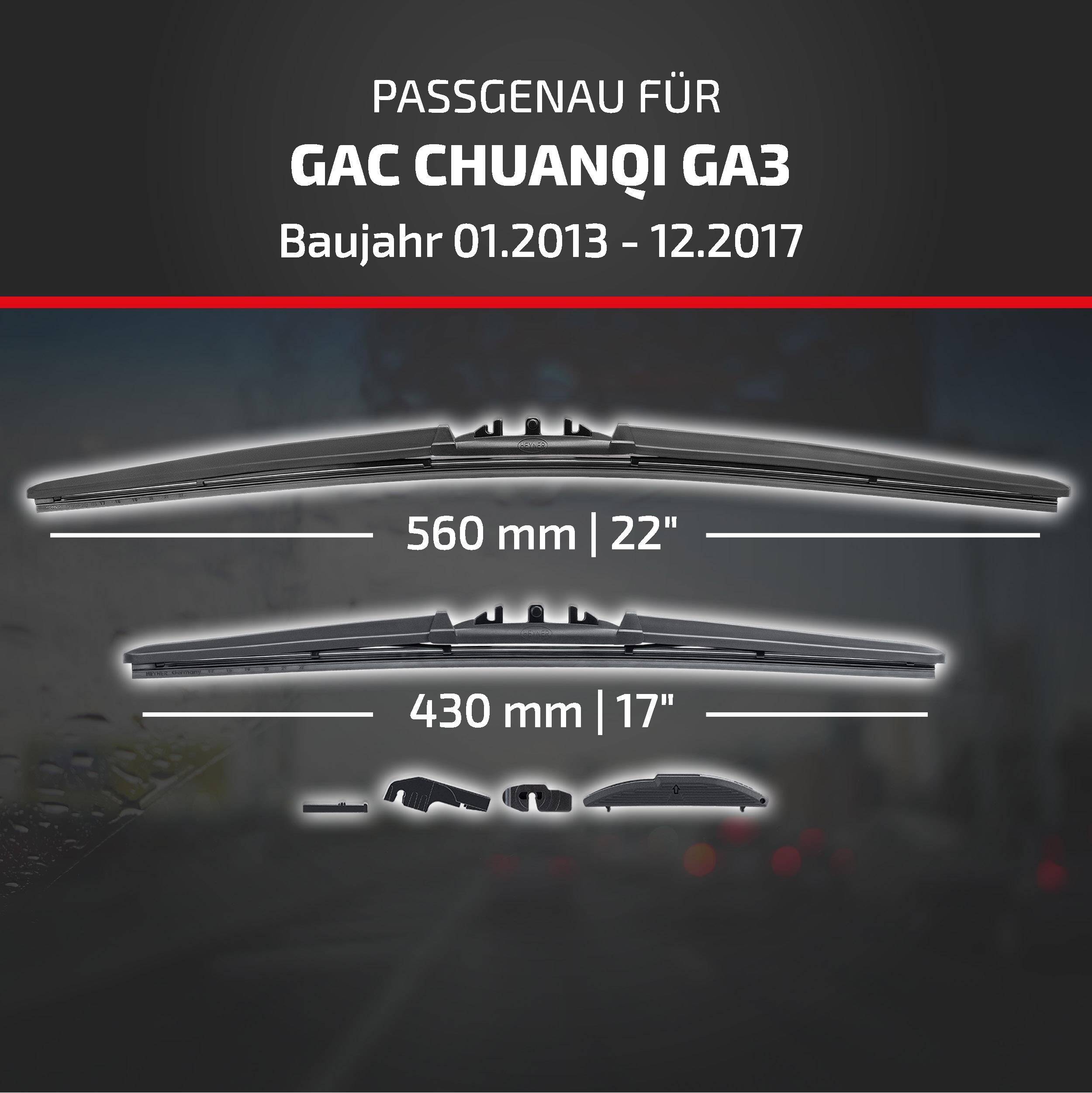 Kompatibilitätsgrafik für GAC Chuanqi GA3 (2013-2017) mit Wischwischergröße: 560 mm (22