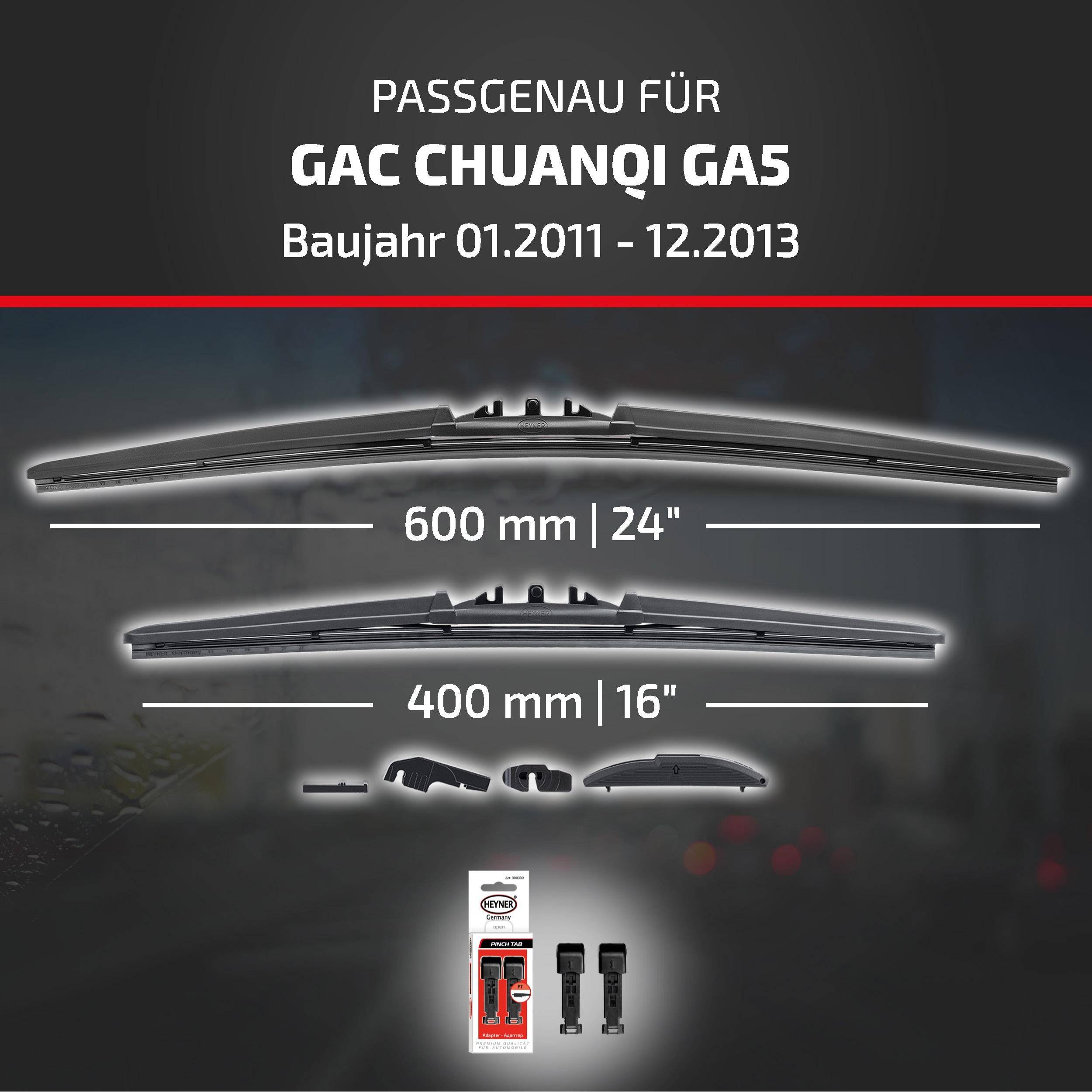 Wischerblatt-Kompatibilitätsgrafik für GAC Chuanqi GA5, Modelljahre 01.2011-12.2013, mit 600 mm (24