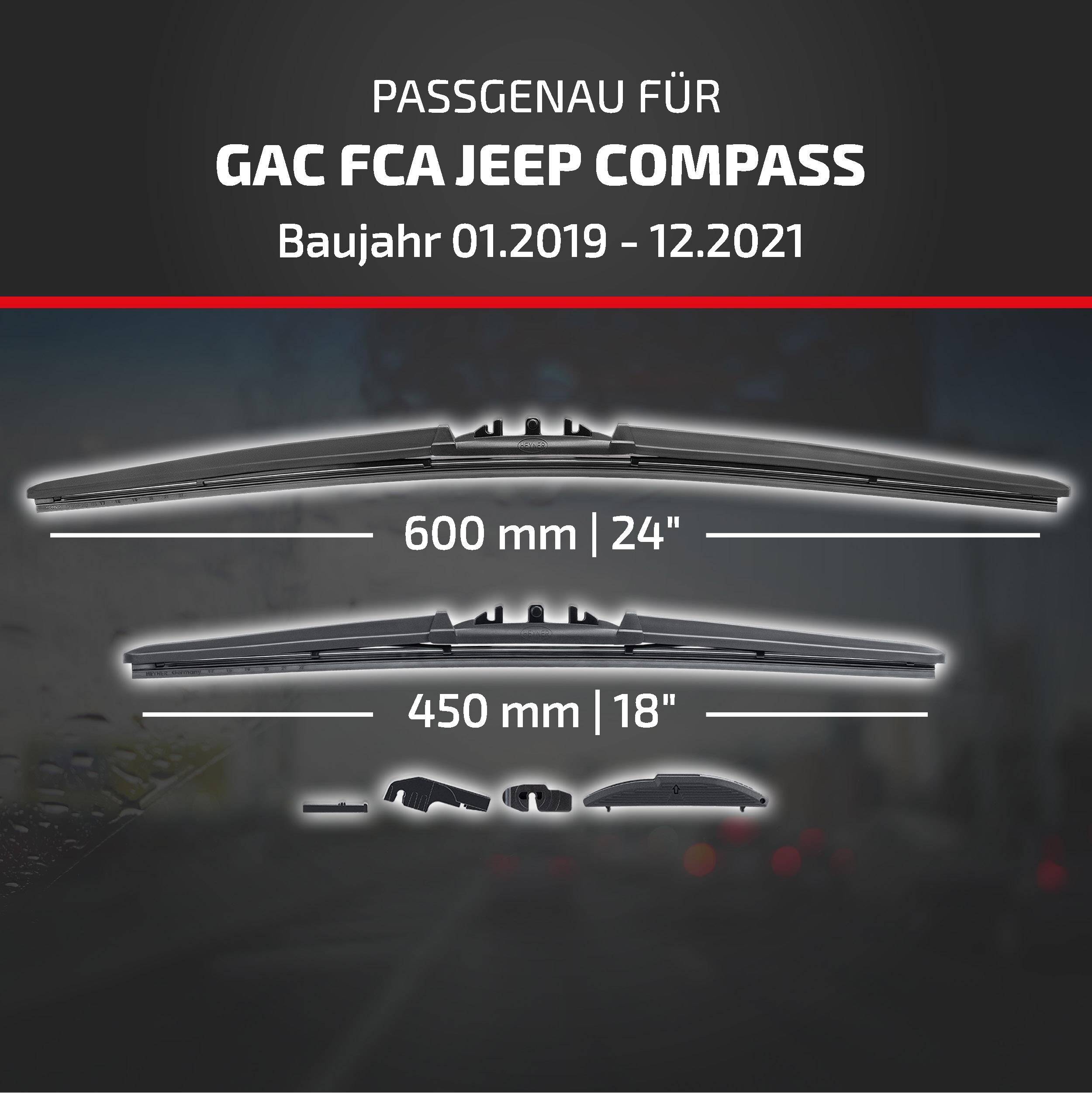 Angebot für Scheibenwischerblätter kompatibel mit GAC FCA Jeep Compass, Modelljahre 01.2019-12.2021, in den Größen 600 mm (24