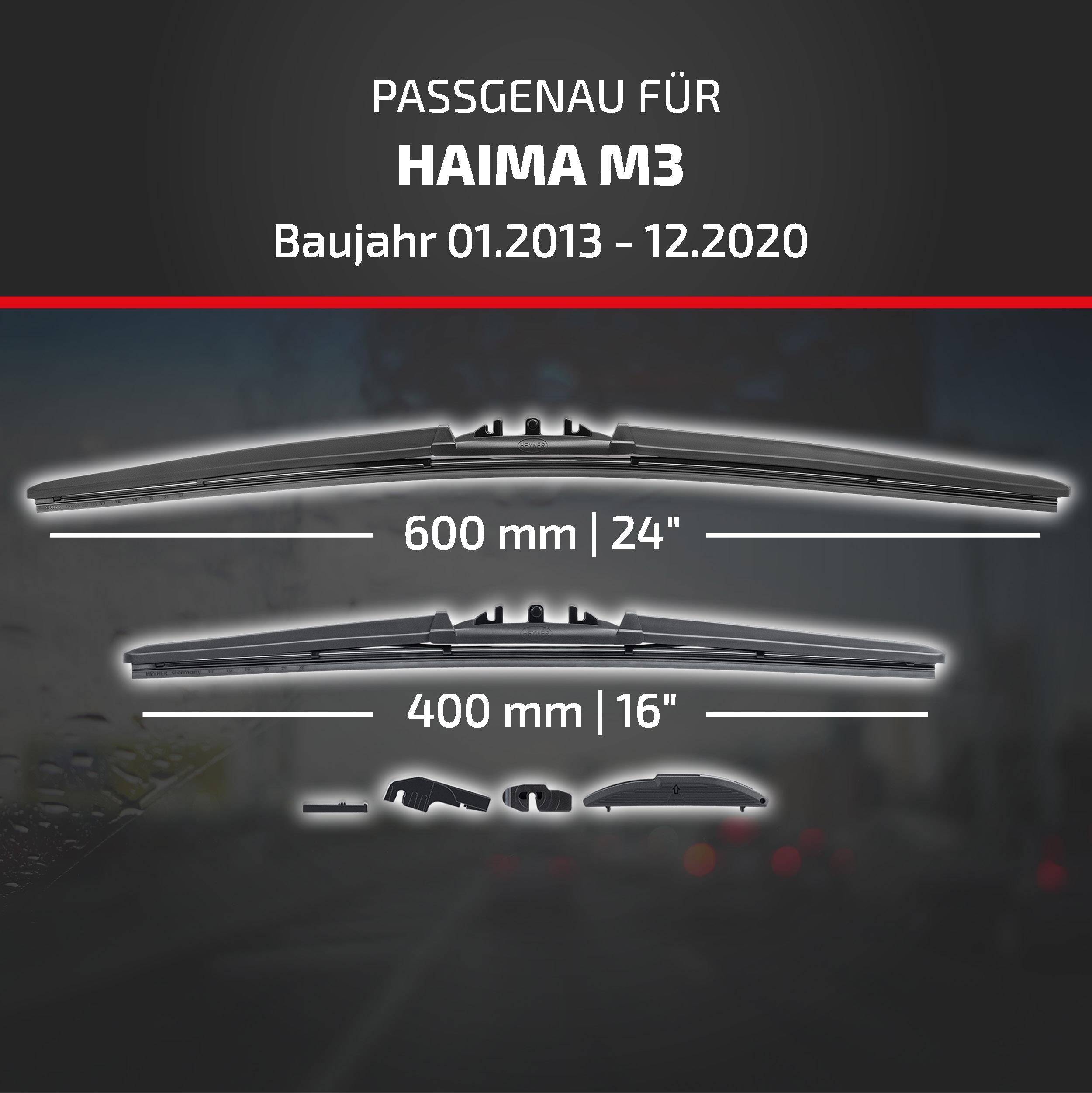 Kompatibilitätsgrafik für HAIMA M3 Scheibenwischer, Modelljahre 01.2013-12.2020, mit den Größen 600 mm (24