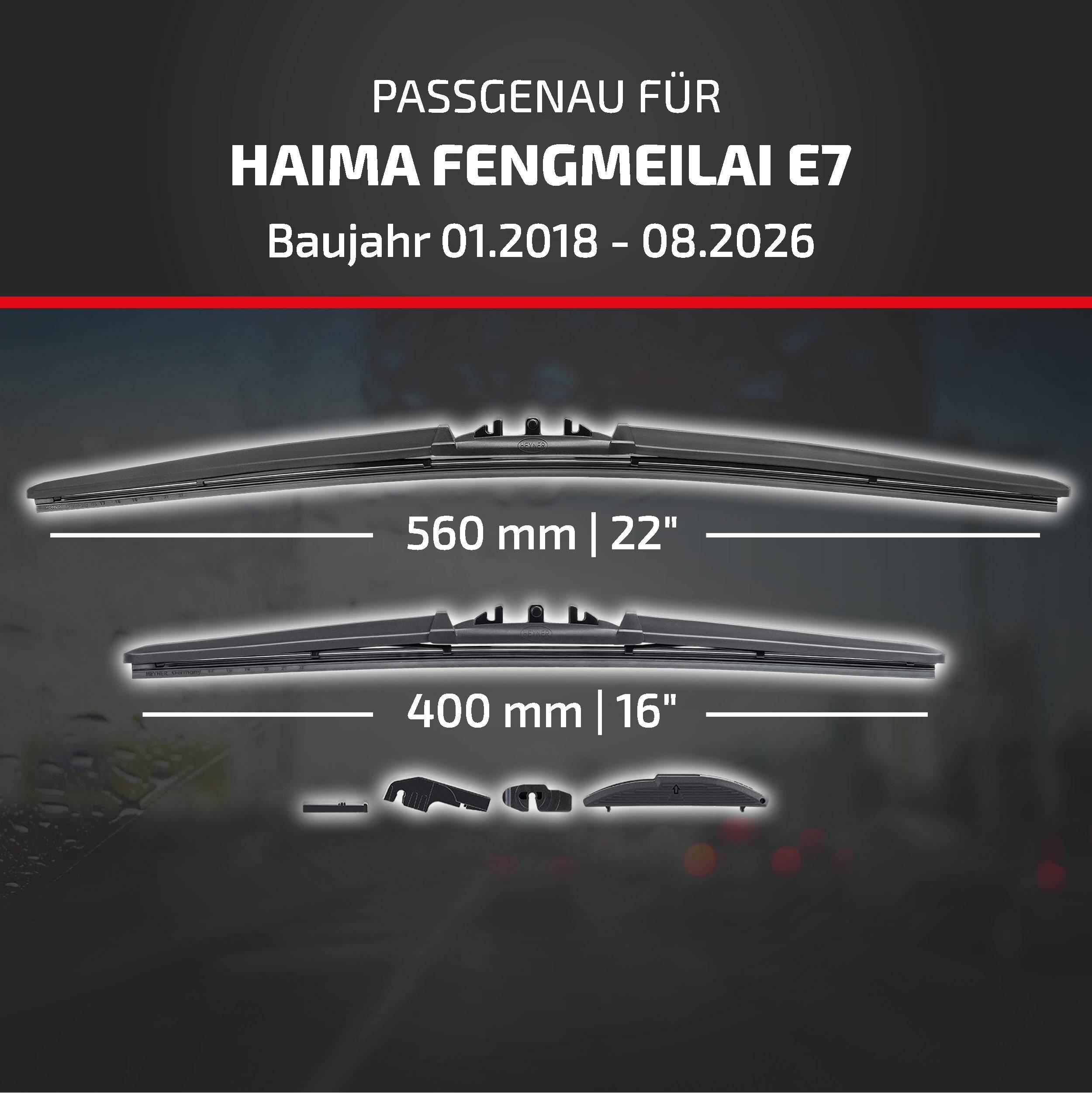Grafik mit kompatiblen Scheibenwischerblatt-Größen für Haima Fengmila E7: 560 mm (22