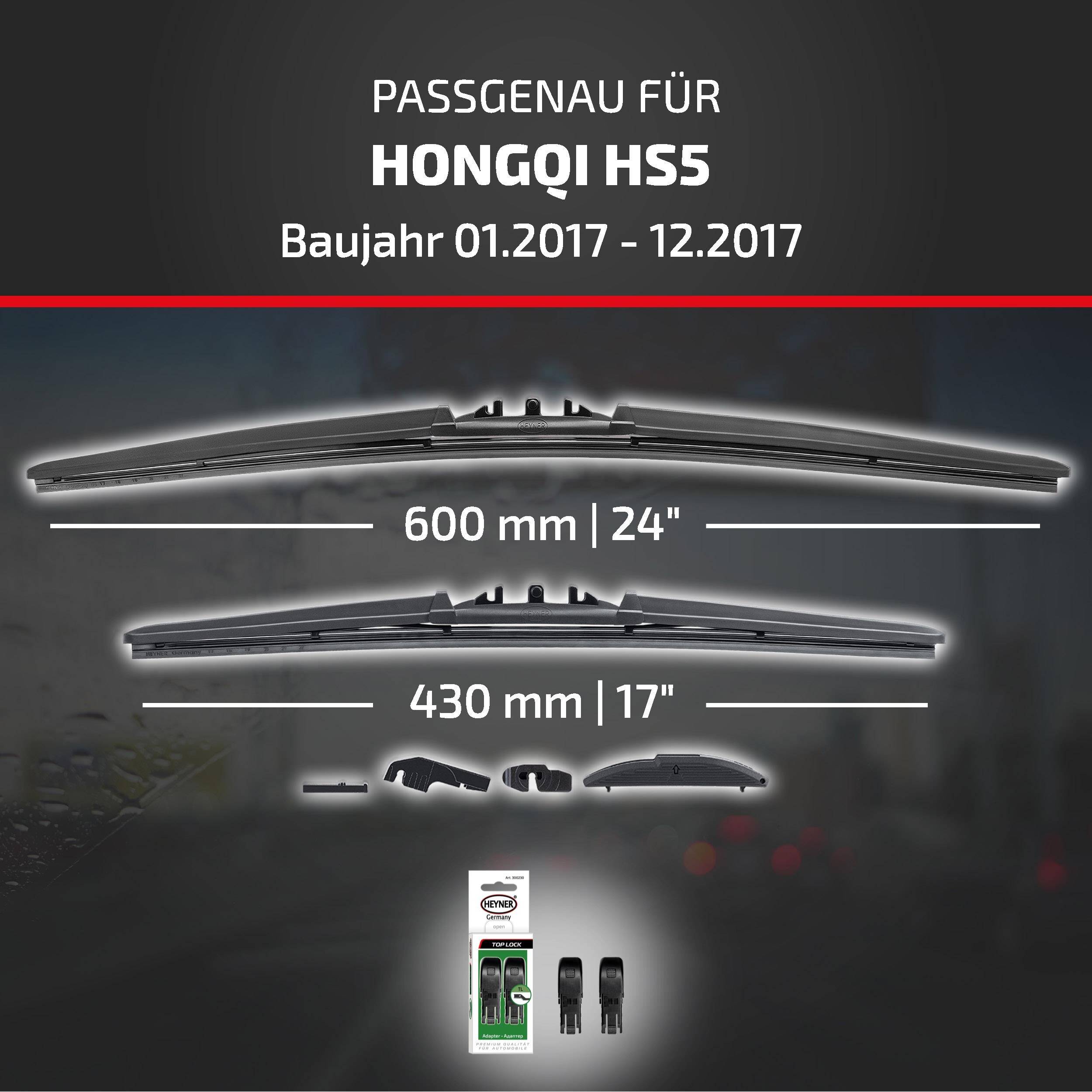 Werbegrafik für HONQI HS5 Scheibenwischer, gekennzeichnet mit „passgenau für