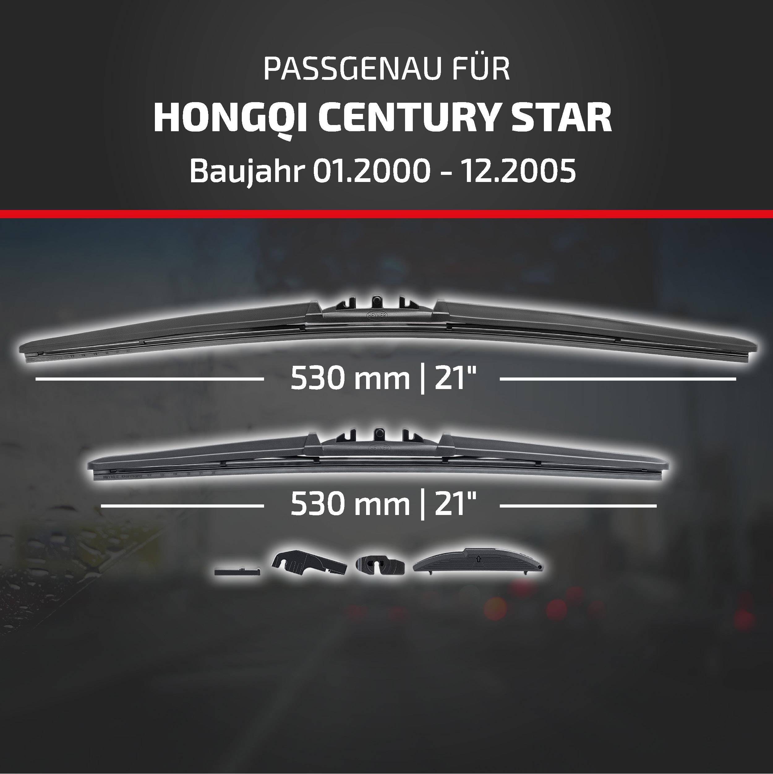 Grafik mit zwei Scheibenwischblättern mit den Bezeichnungen „PASSGENAU FÜR HONGQI CENTURY STAR