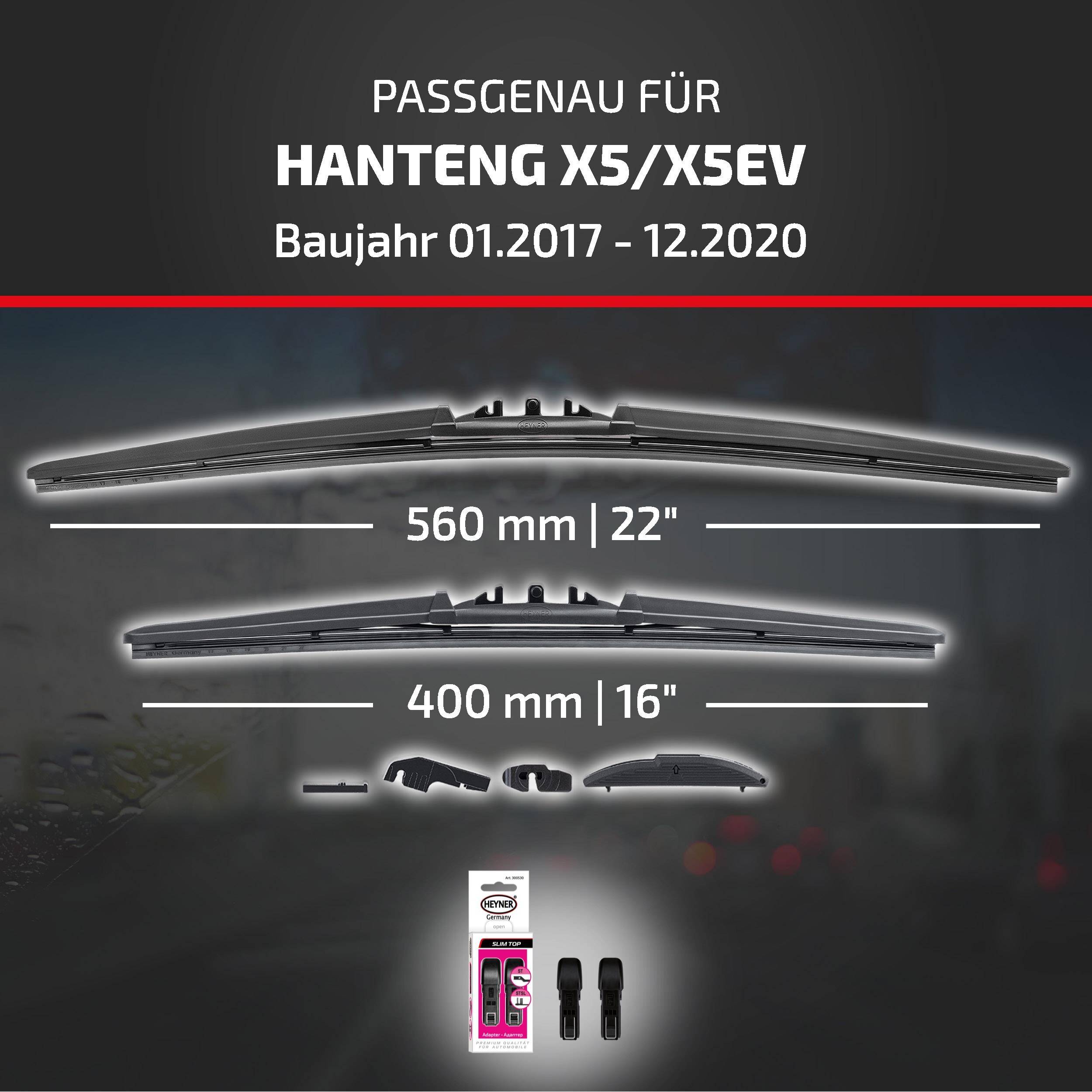 Kompatibel mit Hanteng X5/X5EV, Modelljahre 01.2017-12.2020, mit Wischerblattgrößen 560 mm (22
