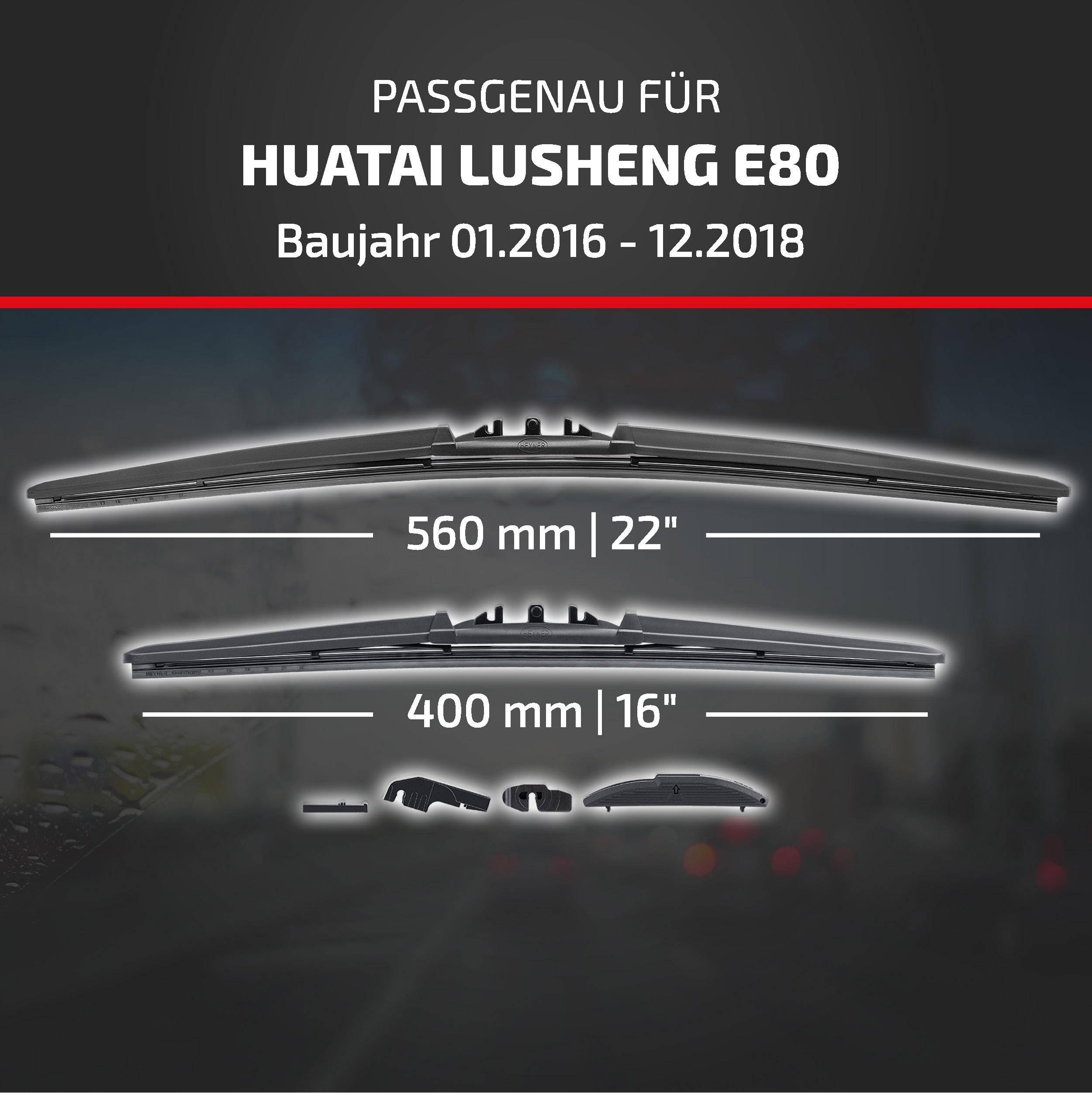 Kompatibilitätsgrafik für Huatai Lusheng E80 (Modelljahre 01.2016–12.2018) mit zwei Scheibenwischergröße: 560 mm (22