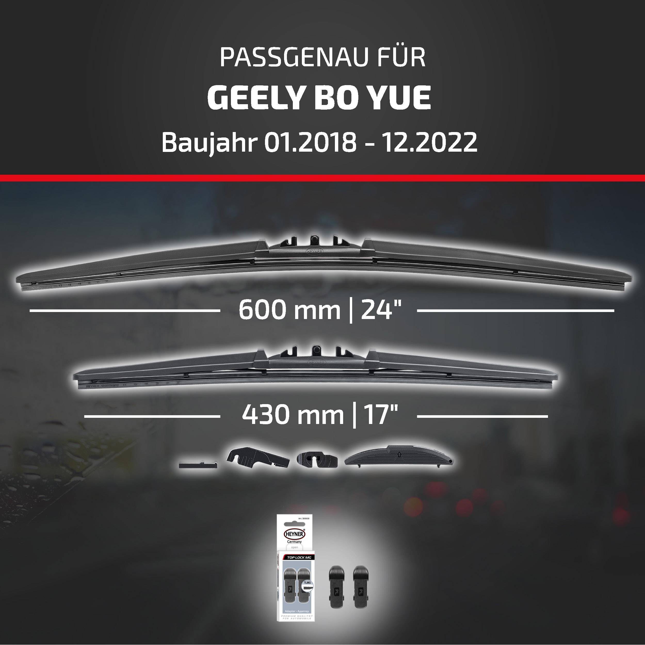 Scheibenwischersatz kompatibel mit Geely Bo Yue, Modelljahre 01.2018-12.2022; enthält 600 mm (24