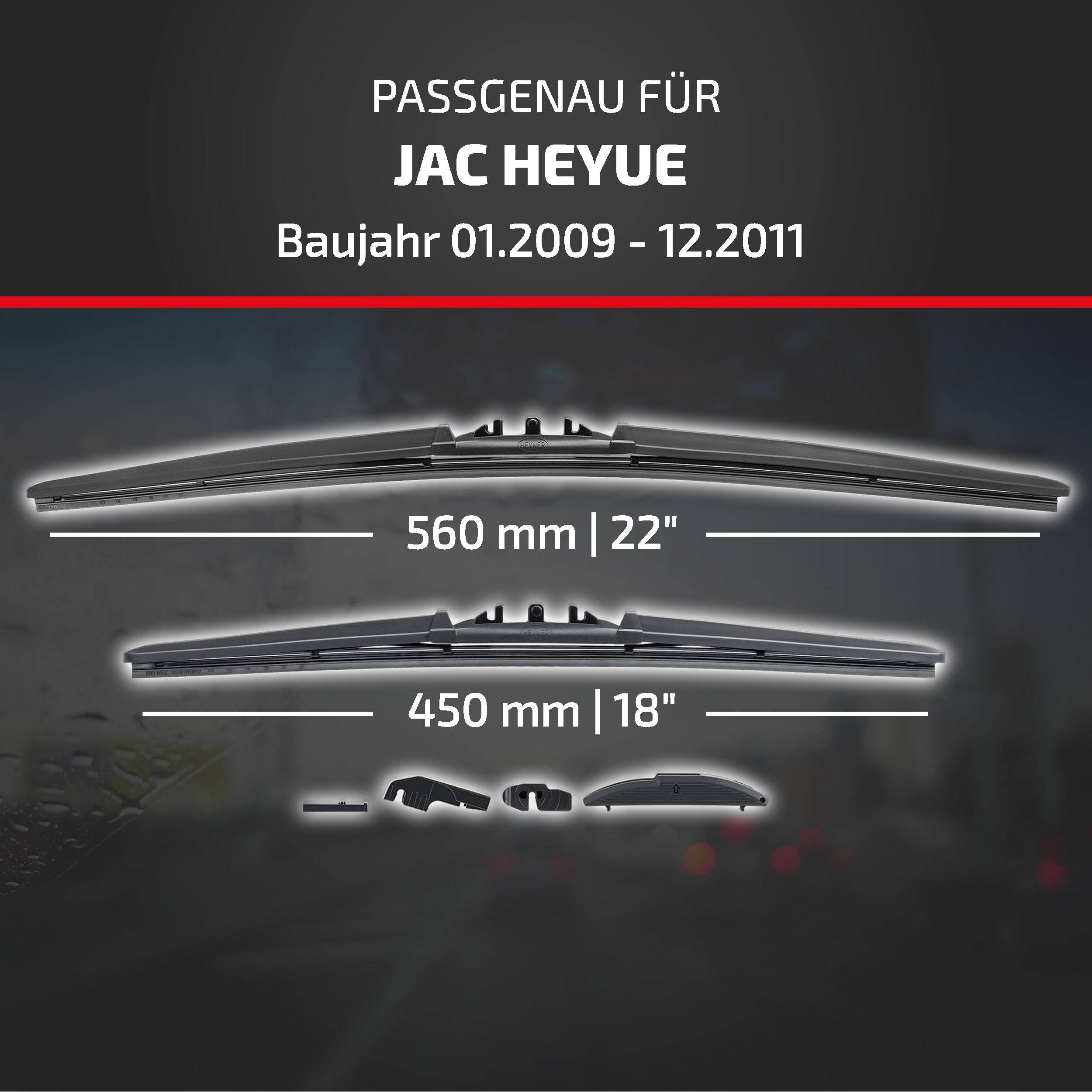 Kompatibilitätsgrafik für JAC Heyue, Modelljahre 01.2009-12.2011, mit Scheibenwischer-Größen 560 mm (22
