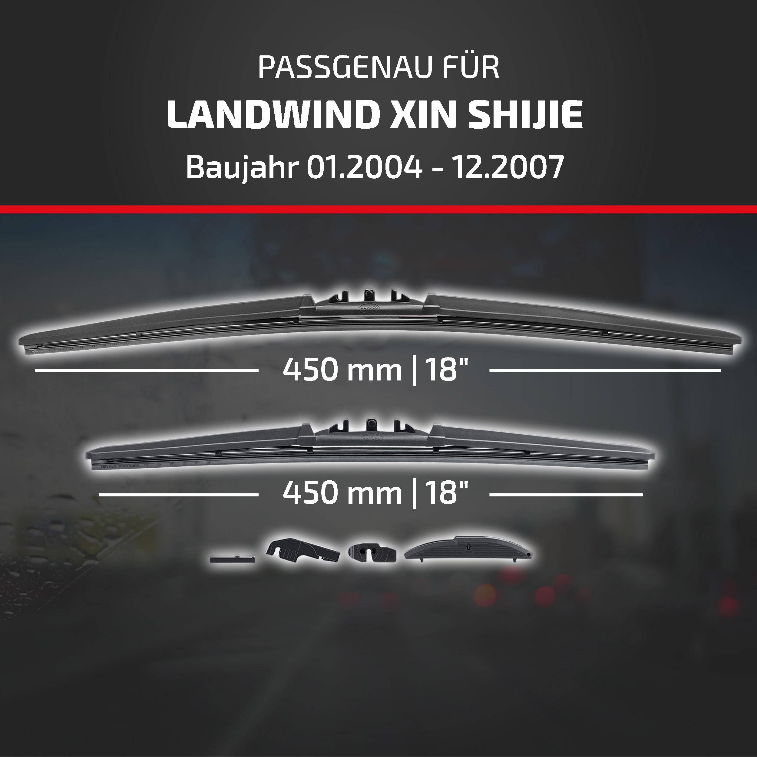 Scheibenvischer-Passführer für Landwind Xin Shijie, Modelljahre 01.2004-12.2007, zeigt zwei 450 mm (18