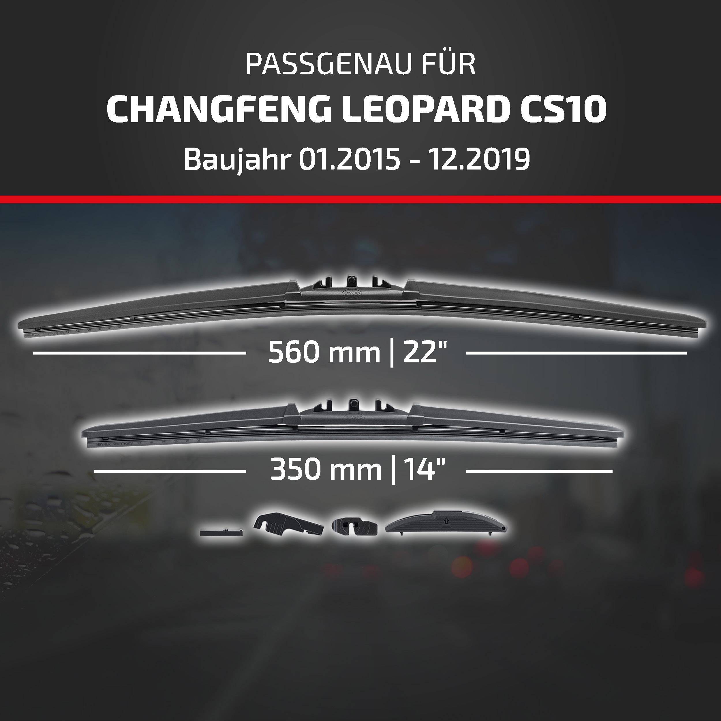 Kompatibilitätsgrafik für Changfeng Leopard CS10, Baujahre 01.2015–12.2019, mit zwei Scheibenwischergröße: 560 mm (22