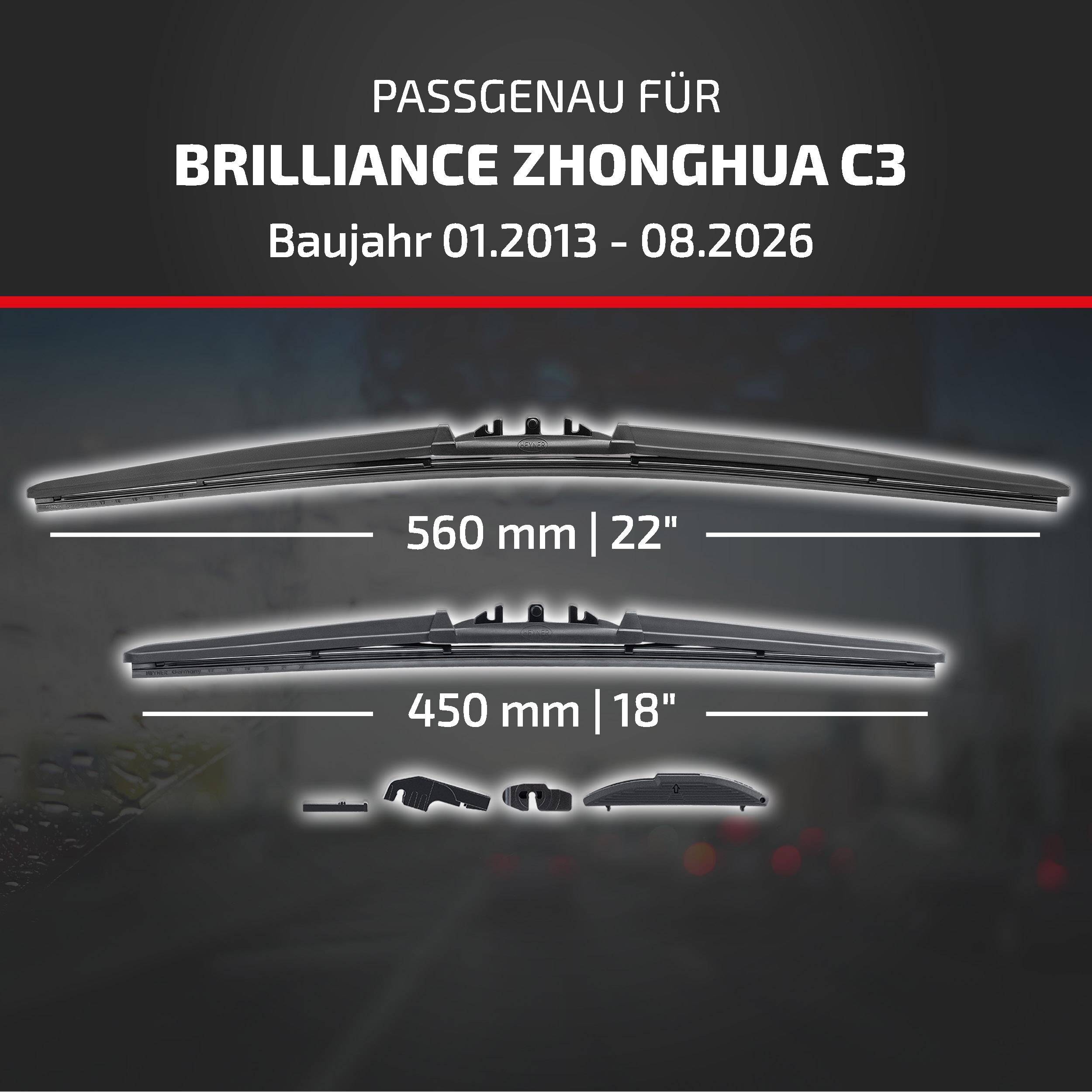 Angebot für Scheibenwischer kompatibel mit Brilliance Zhonghua C3, Modelljahre 01/2013–08/2026, mit Größen von 560 mm (22