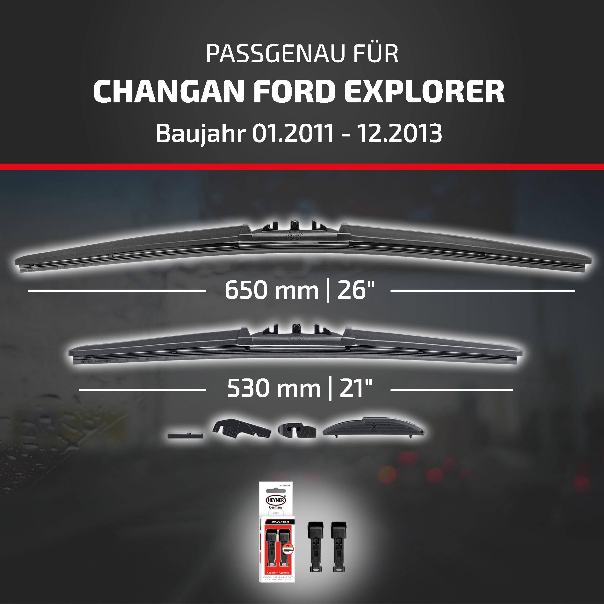 Das Bild zeigt zwei Scheibenwischblätter für das Modell „Changan Ford Explorer