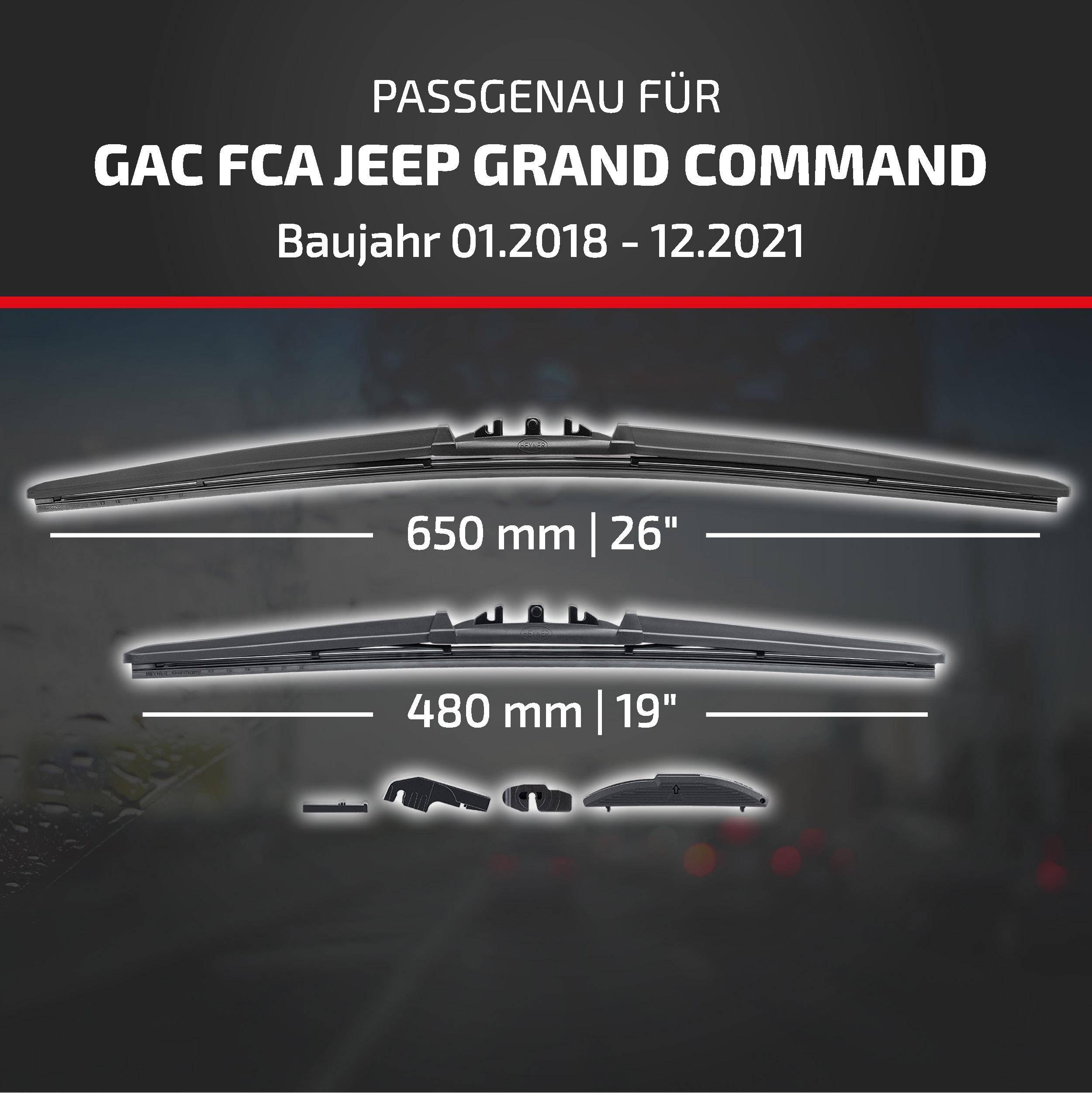 Werbebild mit Scheibenwischergröße für GAC FCA Jeep Grand Commander, Modelljahre 01.2018-12.2021: 650 mm (26