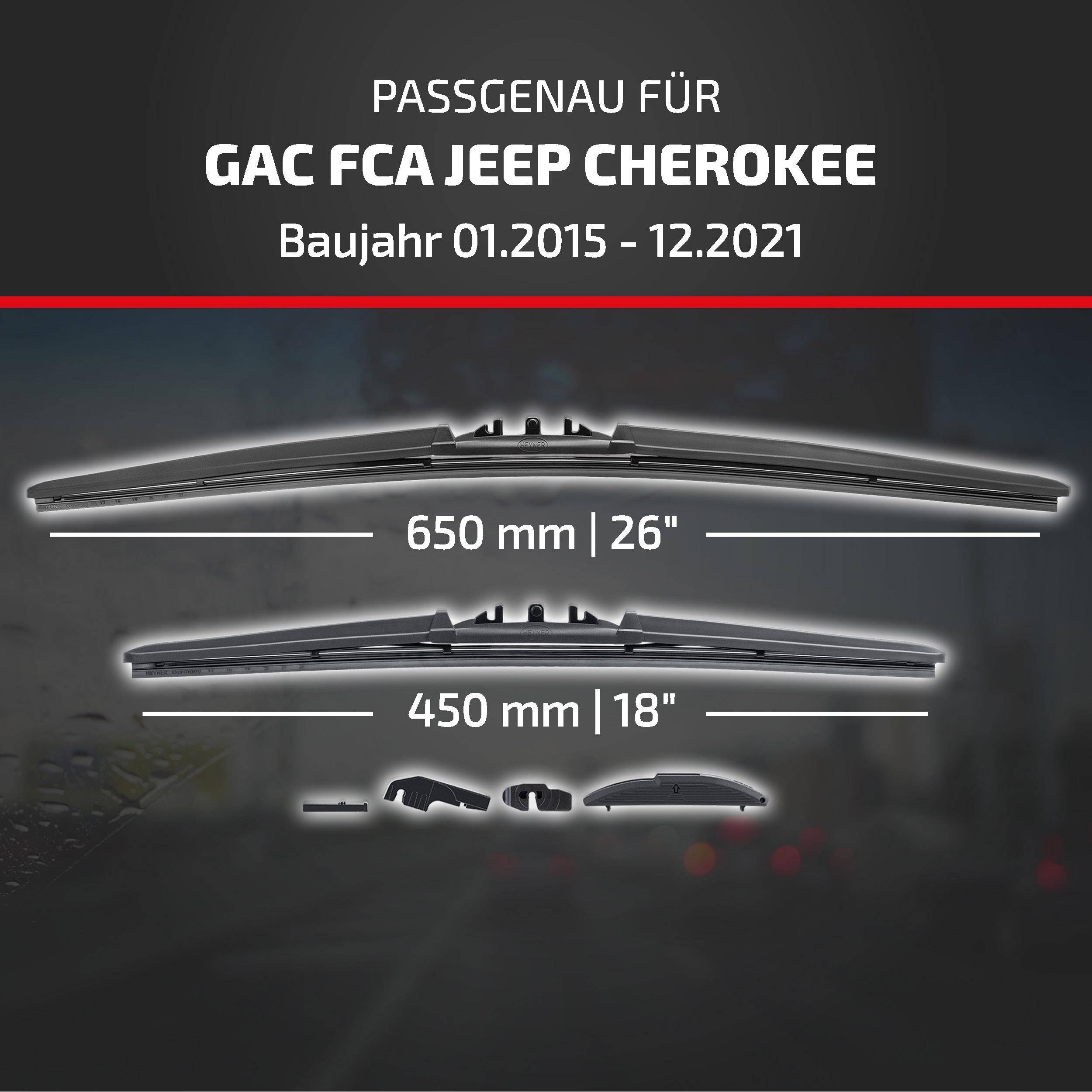 Scheibenwischergrößen für GAC FCA Jeep Cherokee (2015-2021): 650 mm (26