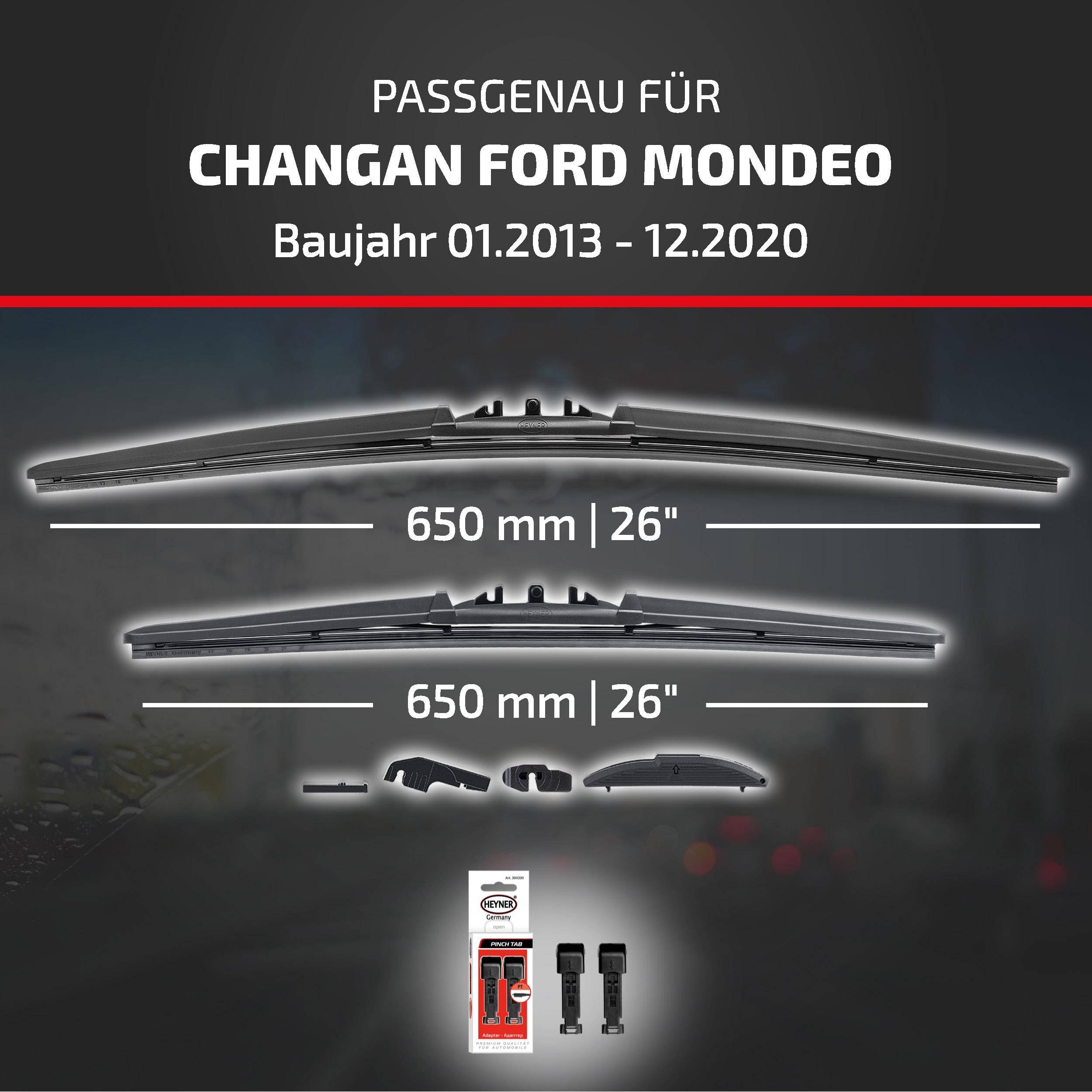 Kompatibilitätsangebot für Scheibenwischer für Changan Ford Mondeo, Modelljahre 01/2013-12/2020, mit zwei 650-mm-Blättern (26