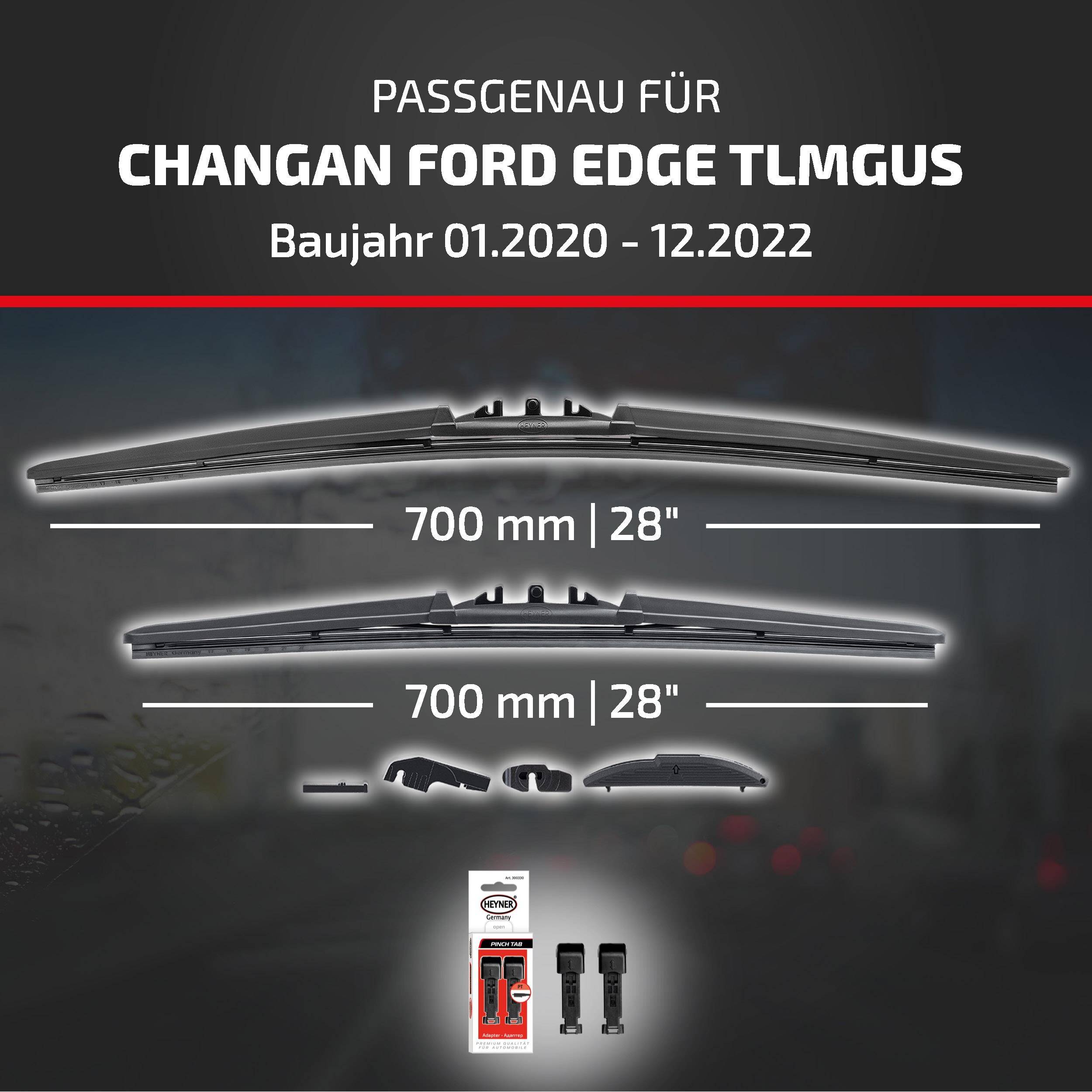 Kompatibilitätsangebot für CHANGAN FORD EDGE TLMGUS, Modelljahre 01.2020-12.2022, mit zwei 700 mm (28 Zoll) Wischerblättern und enthaltenen Adaptern.