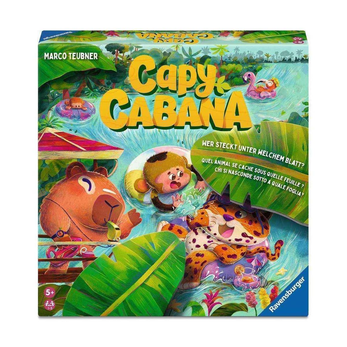 Farbenfrohe Spielschachtel-Verpackung für „Capy Cabana