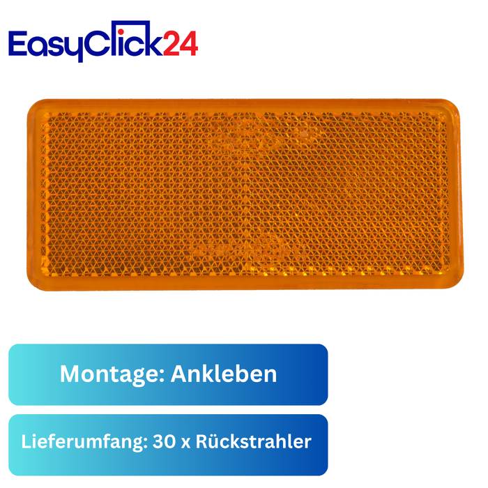 Orangefarbener rechteckiger Reflektor mit Wabenmuster; Text besagt „Montage: Ankleben