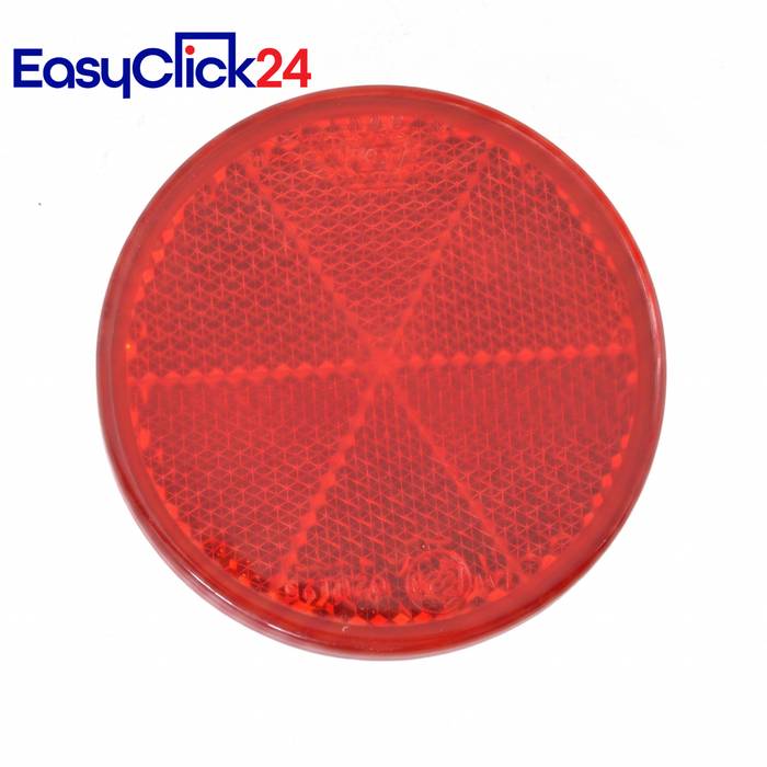 Roter runder Reflektor oder Rücklicht auf weißem Hintergrund, mit „EasyClick24"-Branding oben links.
