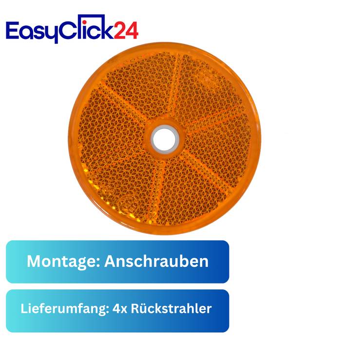 Produktbild eines orangefarbenen runden Reflektors mit der Bezeichnung 