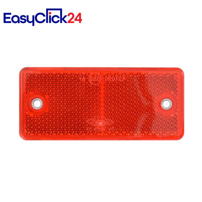 Roter rechteckiger Reflektor mit zwei Montagelöchern auf weißem Hintergrund, mit der Marke „EasyClick24" in der Ecke.