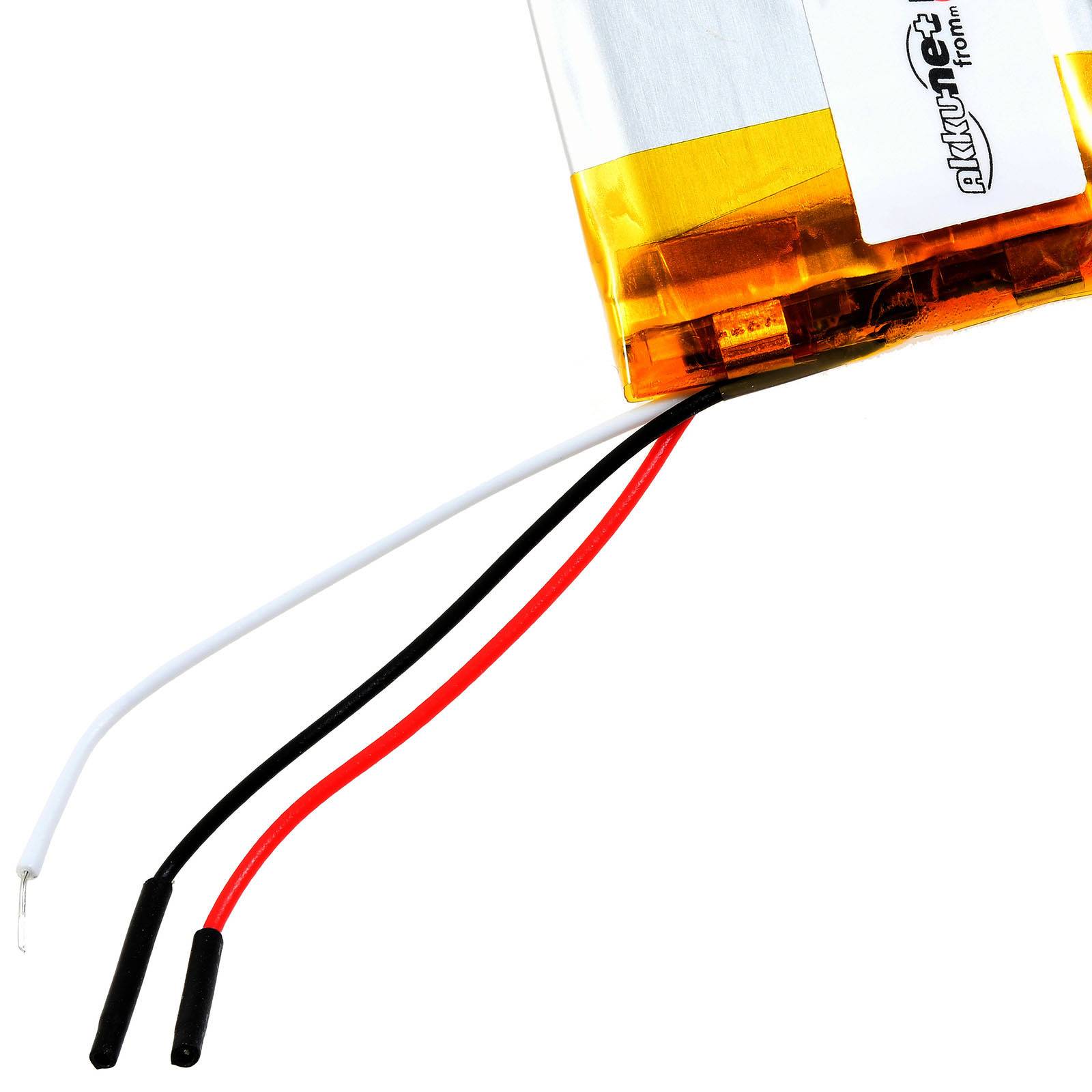 Lithium-Polymer-Batterie-Beutel mit drei angebrachten Drähten: weiß, schwarz und rot.