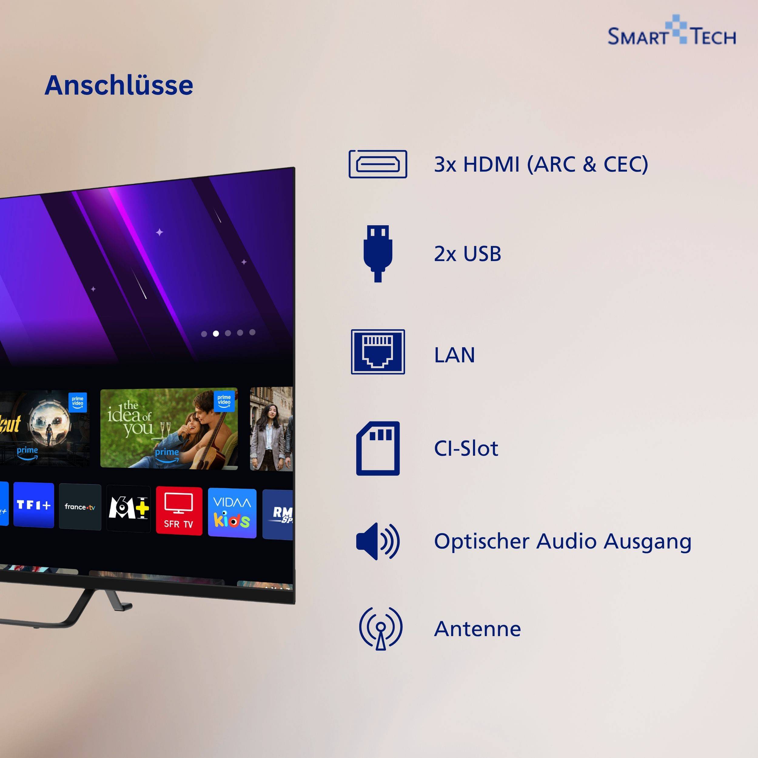 Smart Tech 40QV02V QLED Fernseher 40 Zoll Smart TV VIDAA Full HD Auflösung und Triple-Tuner (2026)