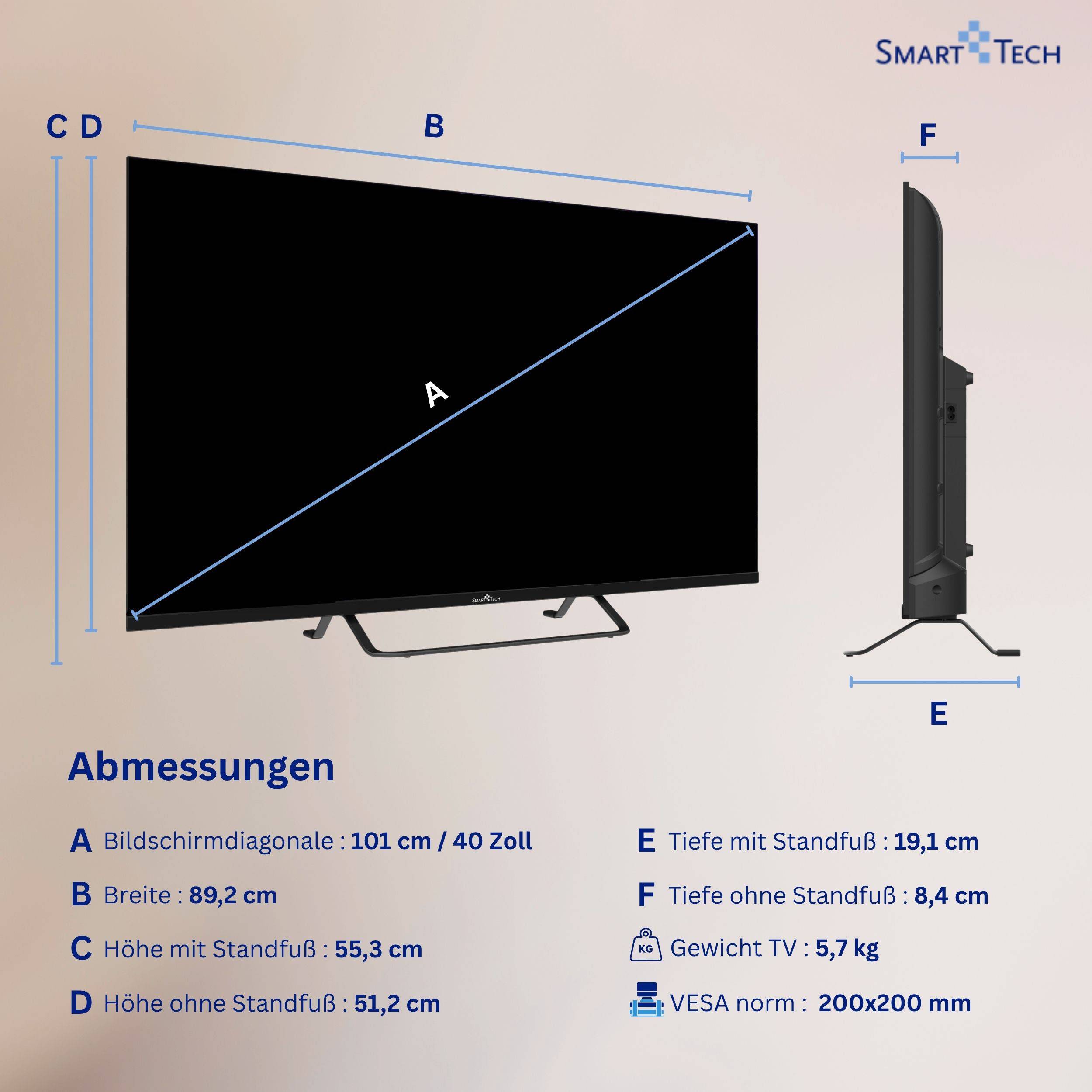 Smart Tech 40QV02V QLED Fernseher 40 Zoll Smart TV VIDAA Full HD Auflösung und Triple-Tuner (2026)