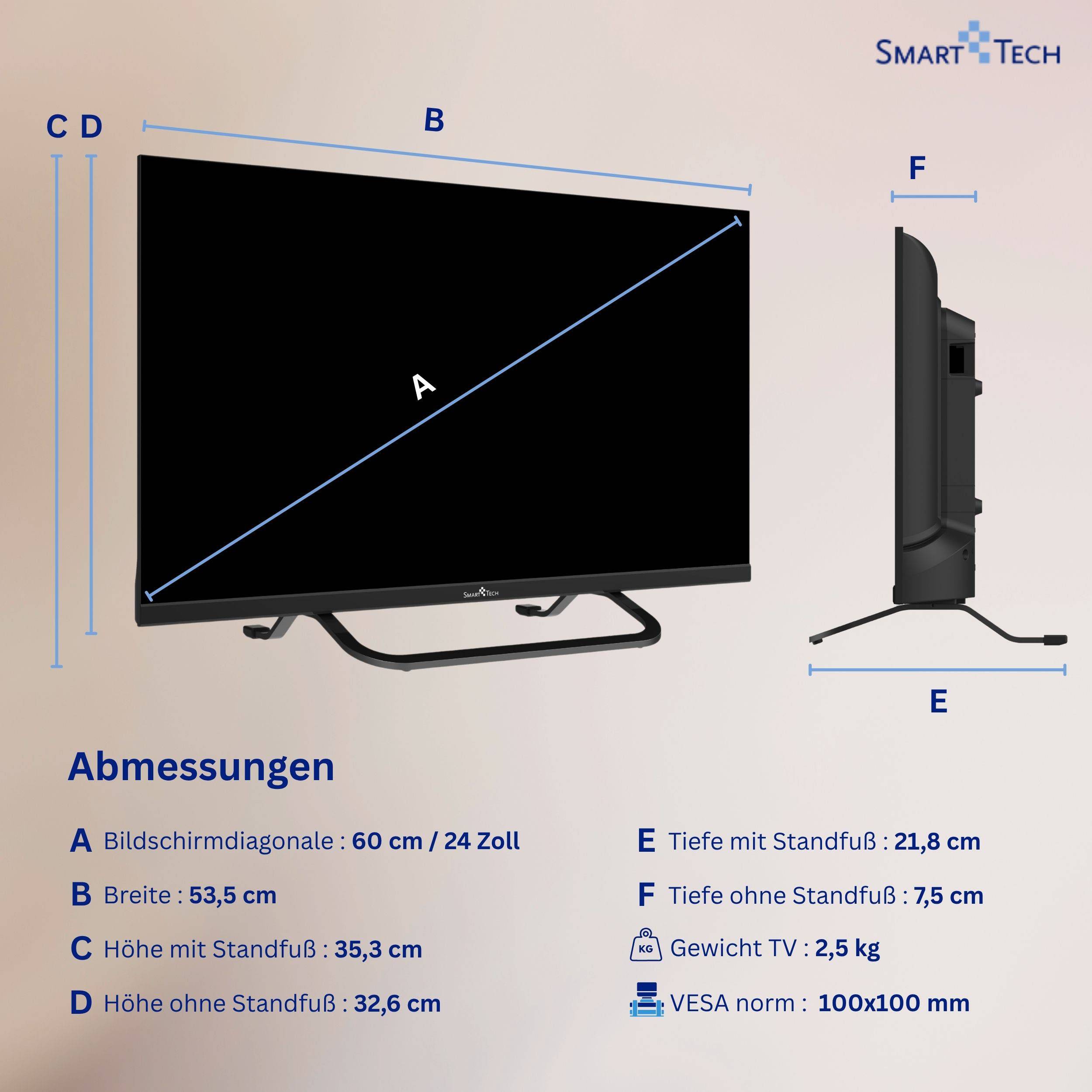 Smart Tech 24QV02VC QLED Fernseher 40 Zoll Smart TV VIDAA HD ready, 12 Volt und Triple-Tuner (2026)