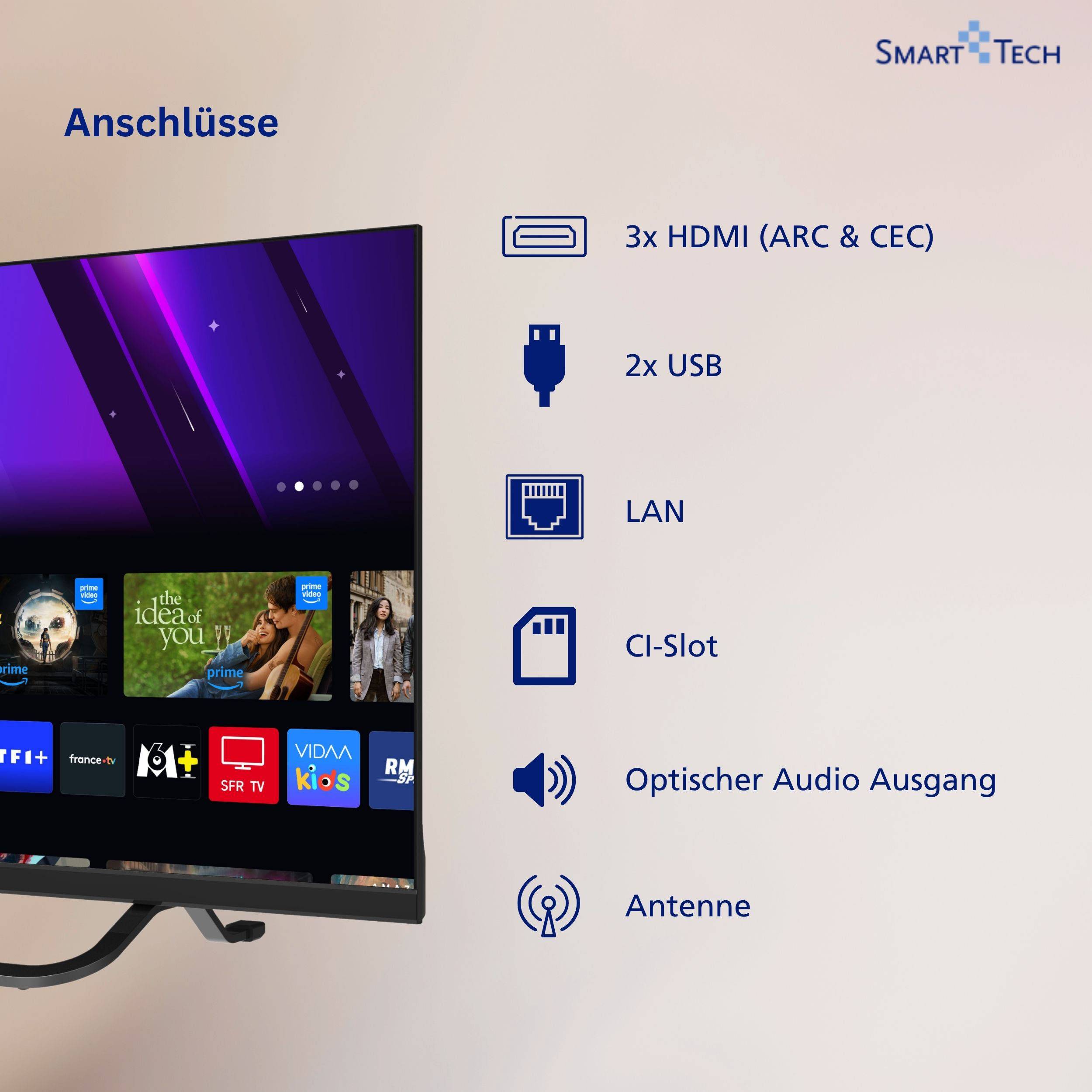 Smart Tech 24QV02VC QLED Fernseher 40 Zoll Smart TV VIDAA HD ready, 12 Volt und Triple-Tuner (2026)
