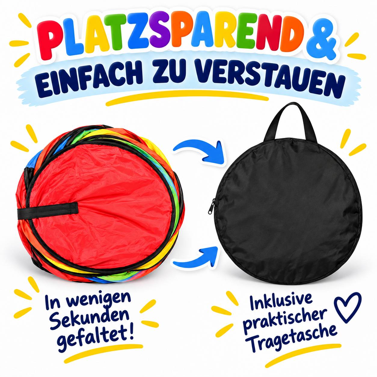 KnorrToys Regenbogen Kindertunnel Spieltunnel Krabbeltunnel Mehrfarbig Spielzeug 180 cm für Drinnen und Draußen