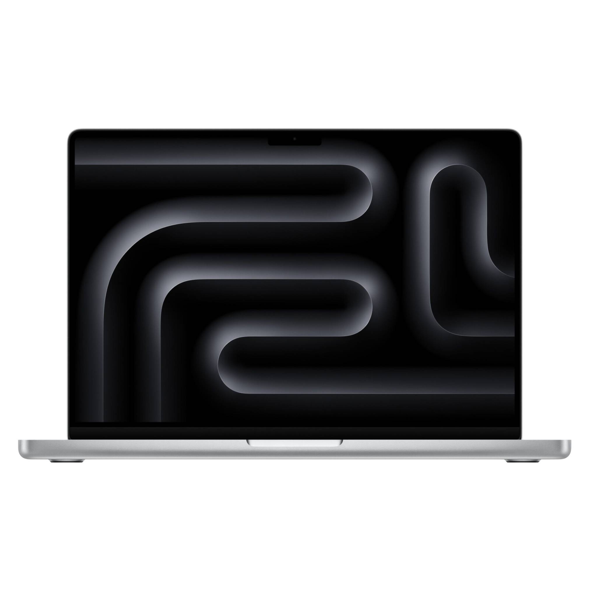 Geschlossener silberner Laptop mit schwarzem Bildschirm, auf dem ein leuchtendes abstraktes labyrintähnliches Muster angezeigt wird.