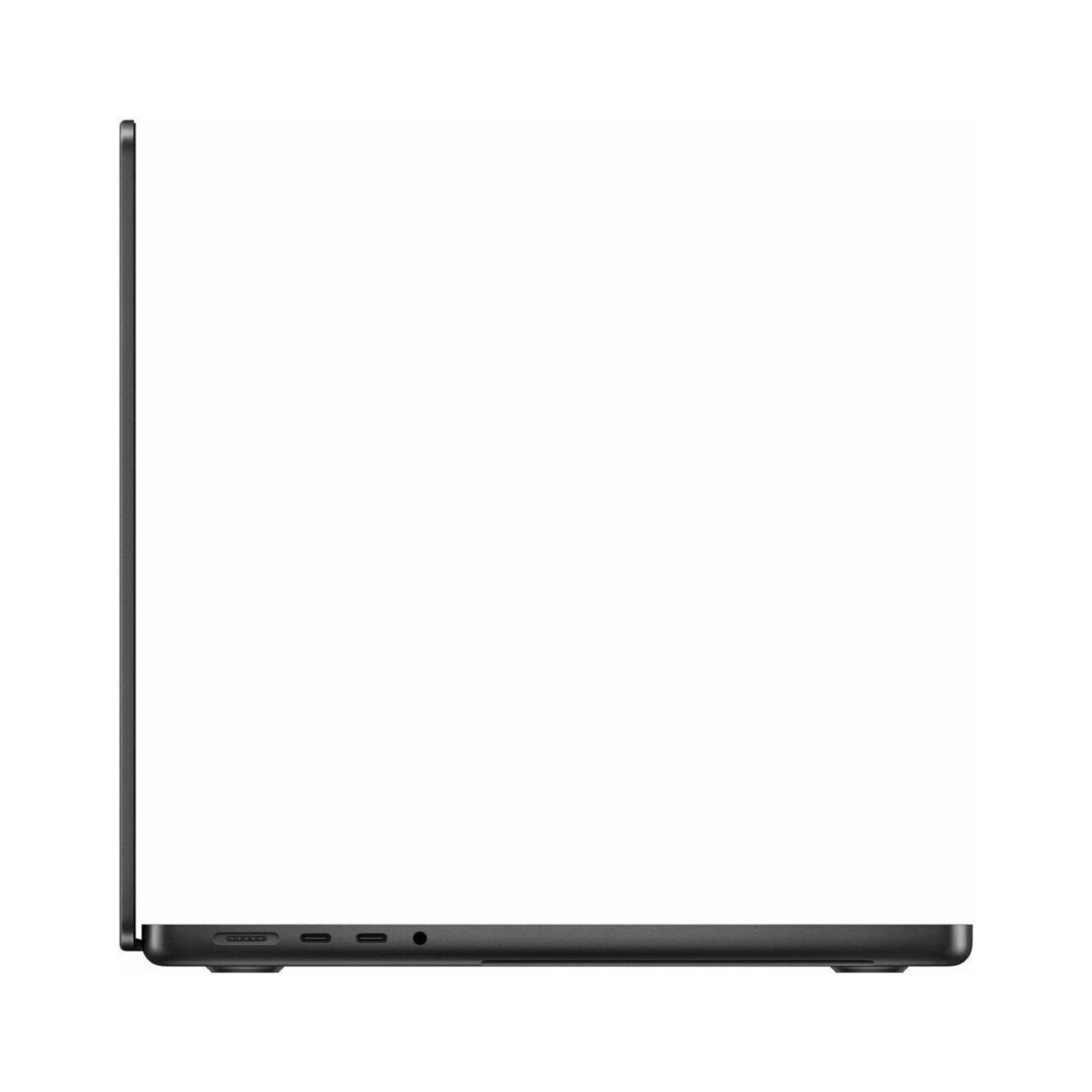Seitenansicht eines geschlossenen dünnen Laptops mit aufrechtem Deckel und flacher Basis, die Anschlüsse entlang der linken Kante auf weißem Hintergrund zeigt.
