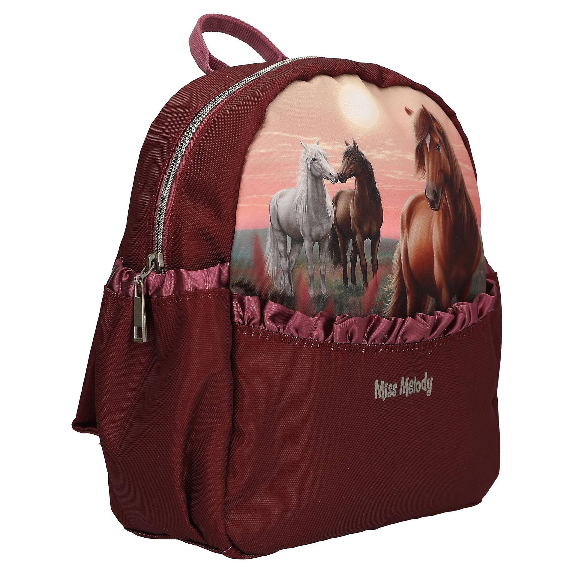 Depesche 13681 Miss Melody Dreamland - Rucksack in Beerefarben, mit Pferde Motiv und Raffung, Tasche mit verstellbaren Trägern