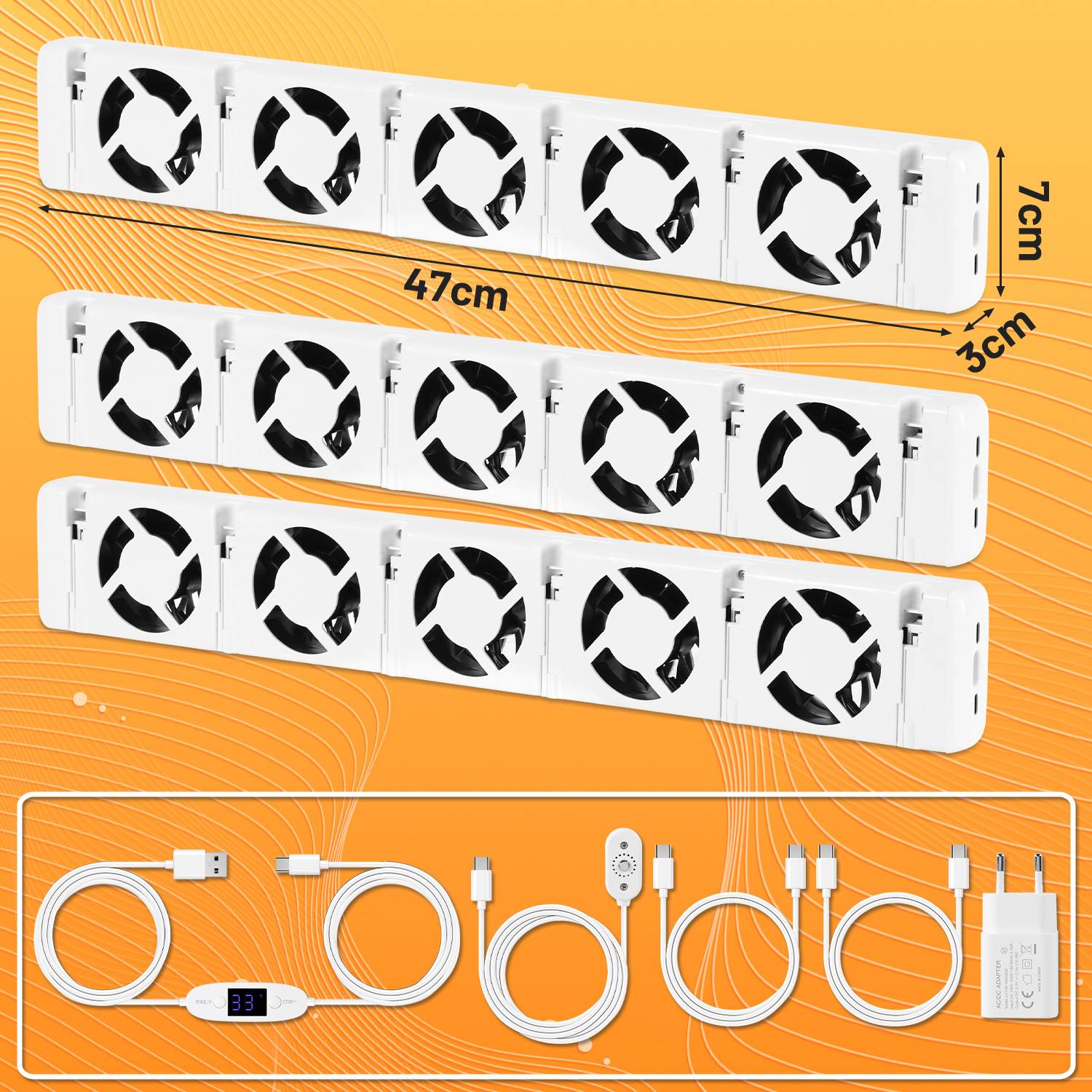 Heizkörperverstärker 3er Set Heizkörperventilator magnetisch 255 m³/h 20 dB mit Thermostat für Heizkörper 200–300 cm