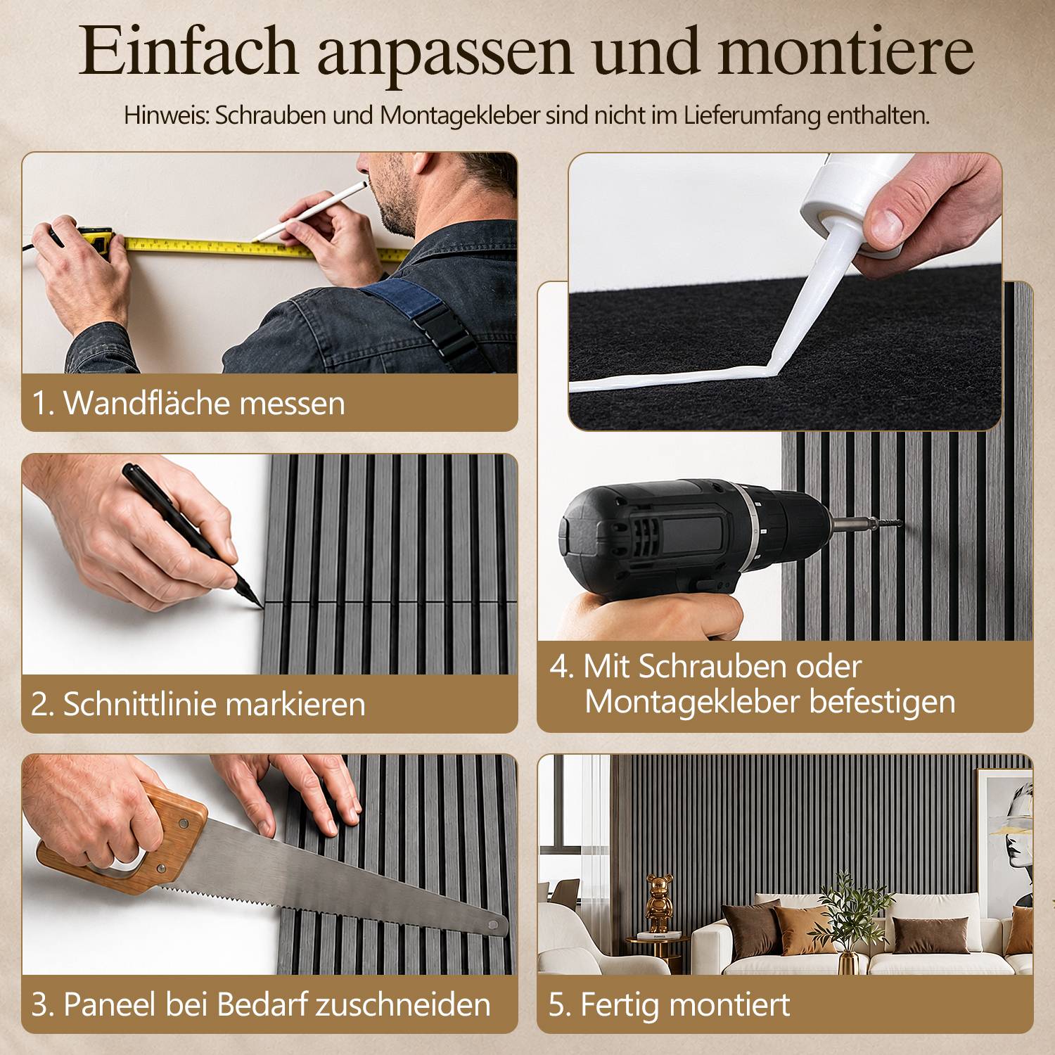 2 Stück faltbare Akustikpaneele in Holzoptik mit Filz, 240 x 60 cm, Silbereiche
