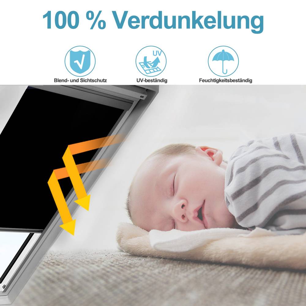 Dachfensterrollo Verdunkelungsrollo Thermo Skylight Thermo Sonnenschutz Blickdicht Stoff Store enrouleur - F06 Schwarz - für VELUX Dachfenster