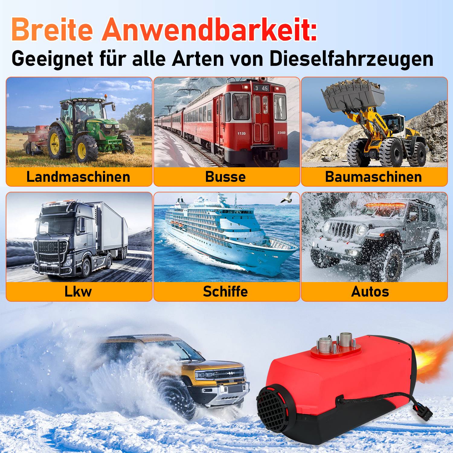 12 V Diesel Standheizung 8 kW Geteilt Luftheizung Dieselheizung Air Heater für Auto LKW Wohnmobil Camper Bus mit LCD-Display Fernbedienung Rot