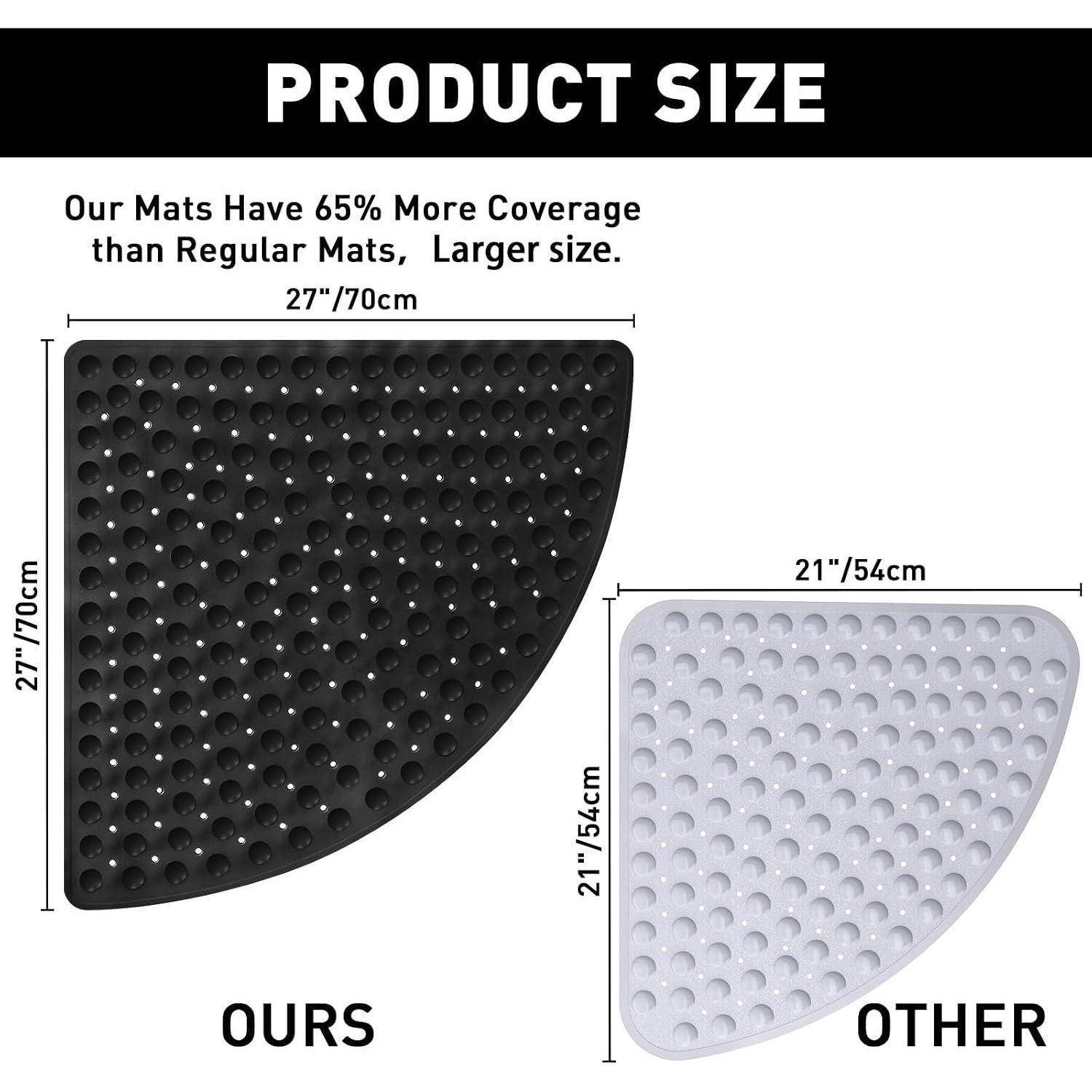 Produktgrößenvergleich zeigt, dass unsere Matte 27 x 27 Zoll/70 cm groß ist und 65% mehr Abdeckung bietet als die andere Matte mit 21 x 21 Zoll/54 cm.