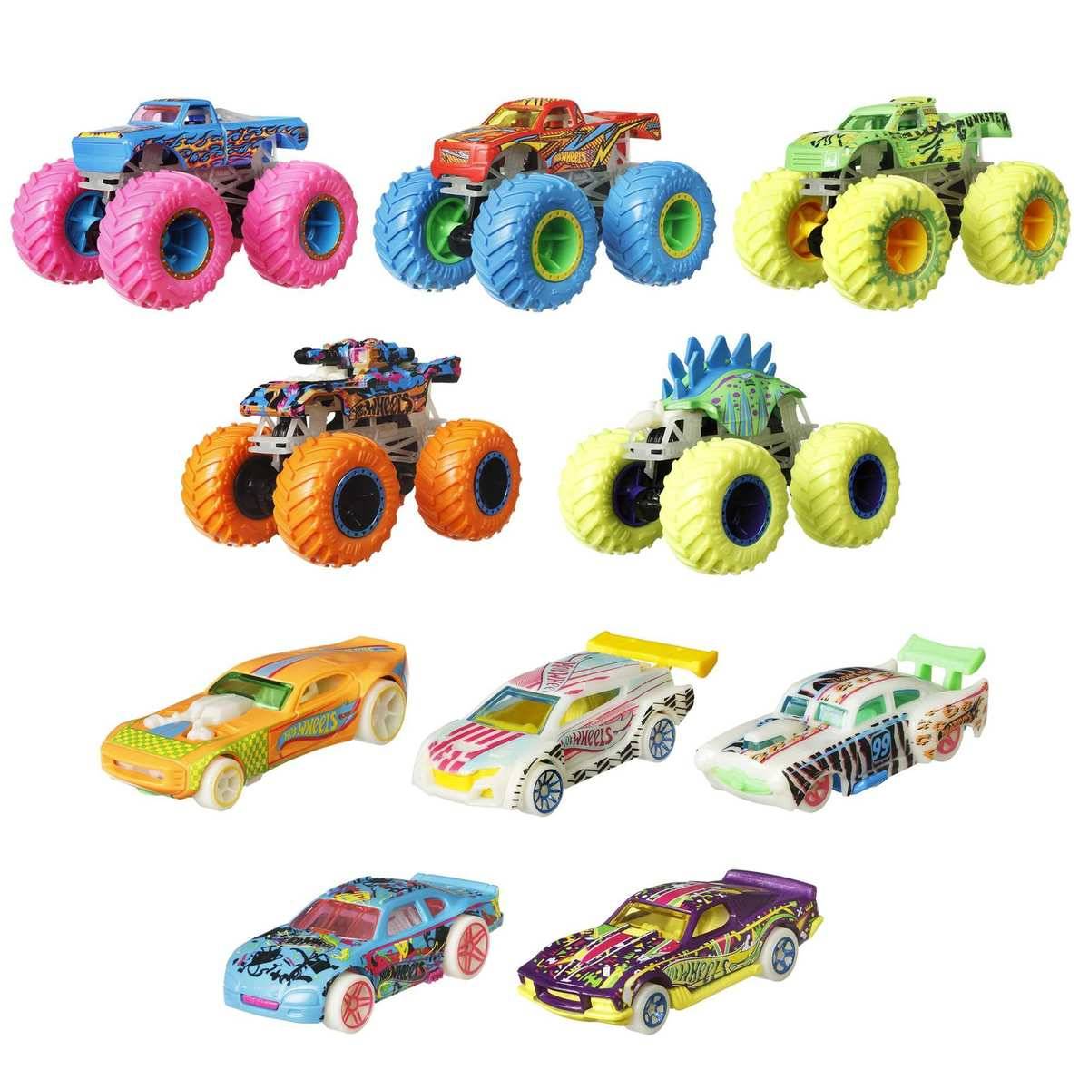 Hot Wheels Monster Trucks leuchtend im Dunkeln 10 Fahrzeuge 1:64 HCB57 3+