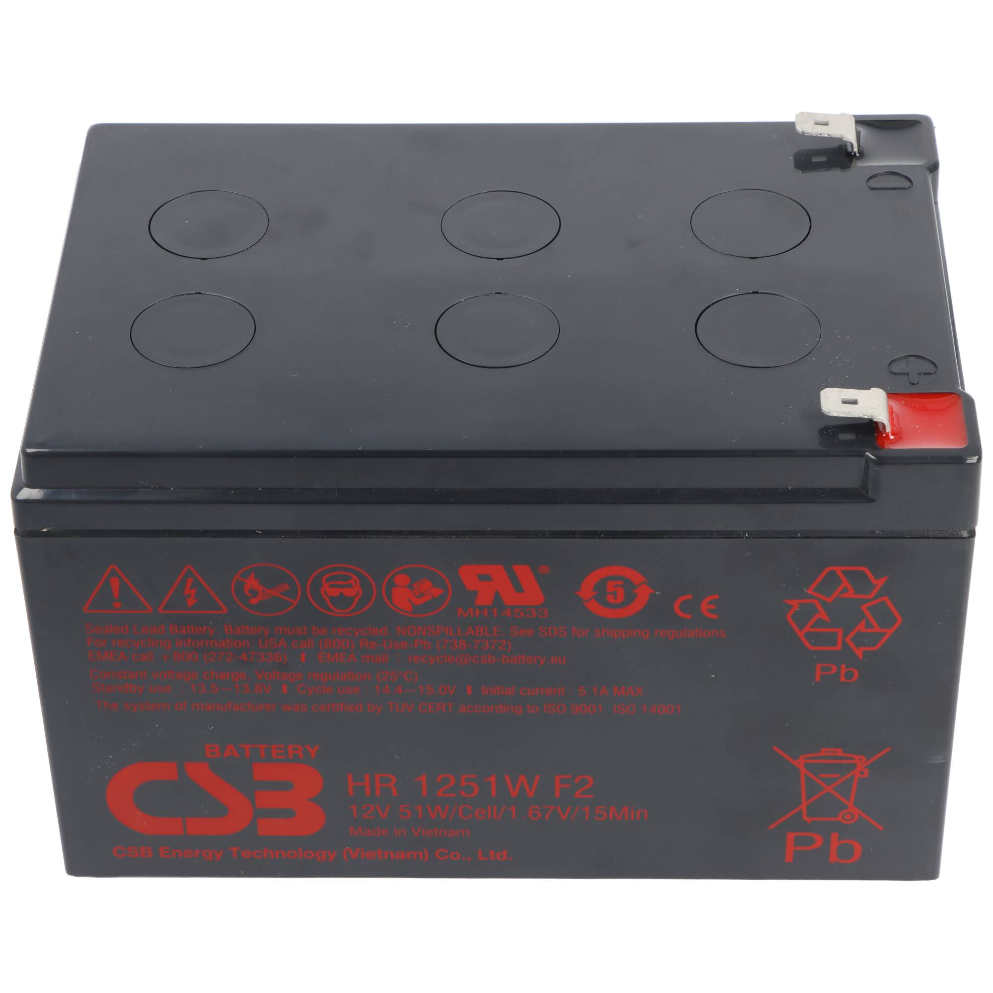 CSB HR1251W Blei Akku 12 Volt, 4,25A, Faston F2 12V 51W, 151 x 98 x 100 mm