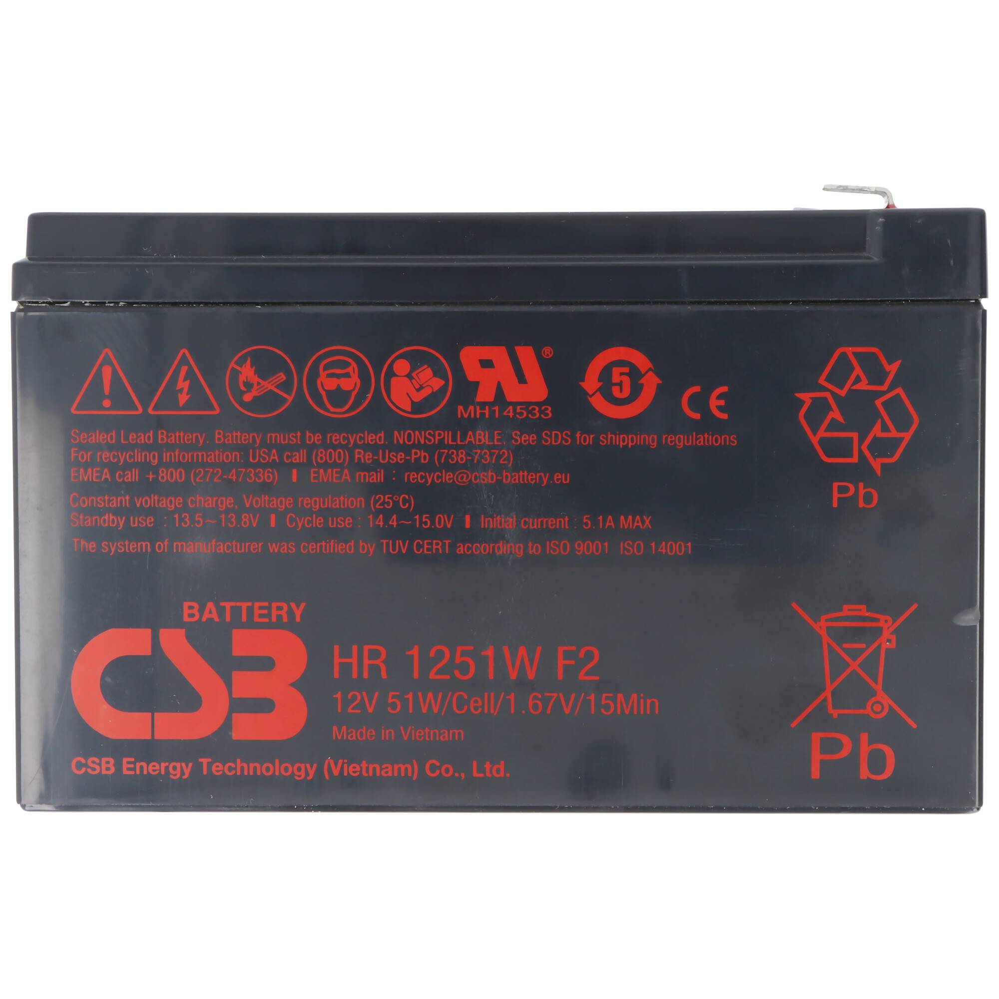 CSB HR1251W Blei Akku 12 Volt, 4,25A, Faston F2 12V 51W, 151 x 98 x 100 mm
