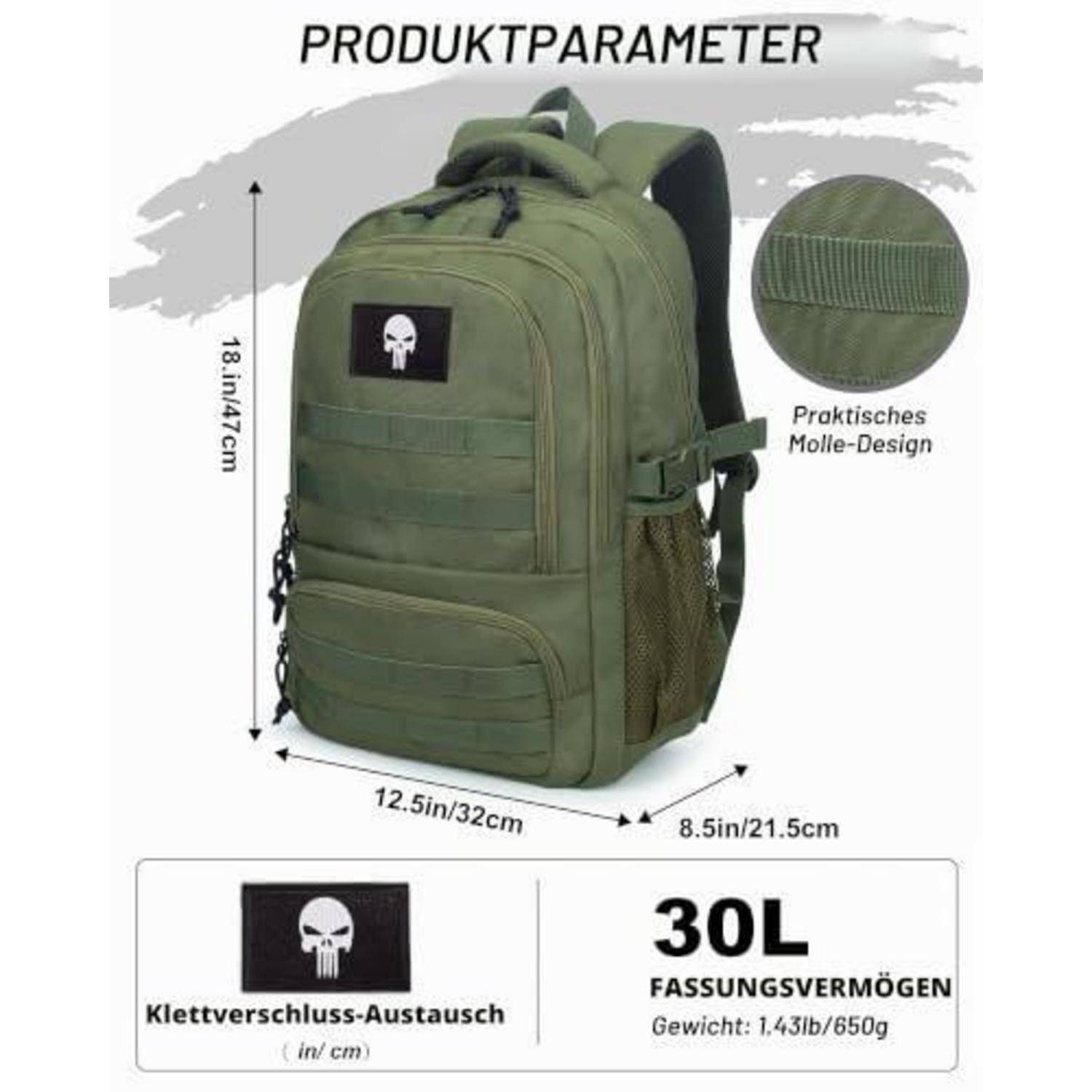Taktischer Rucksack 30L 900D Oxford Grün mit MOLLE-System