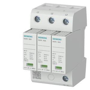 Siemens Überspannungsschutzgerät mit drei Modulen mit L1-, L2- und L3-Anschlüssen zur Verwendung in Elektroverteilern.
