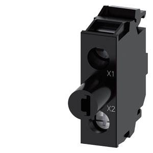 Schwarzer Elektrikalterminalblock-Modul mit beschrifteten Anschlüssen 'X1' und 'X2' auf weißem Hintergrund.