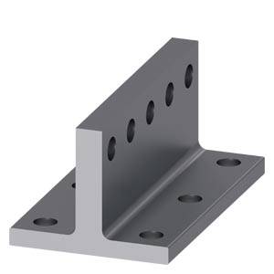 Graues Metall-L-förmiges Winkelblech mit mehreren gebohrten Löchern, in 3D auf weißem Hintergrund dargestellt.